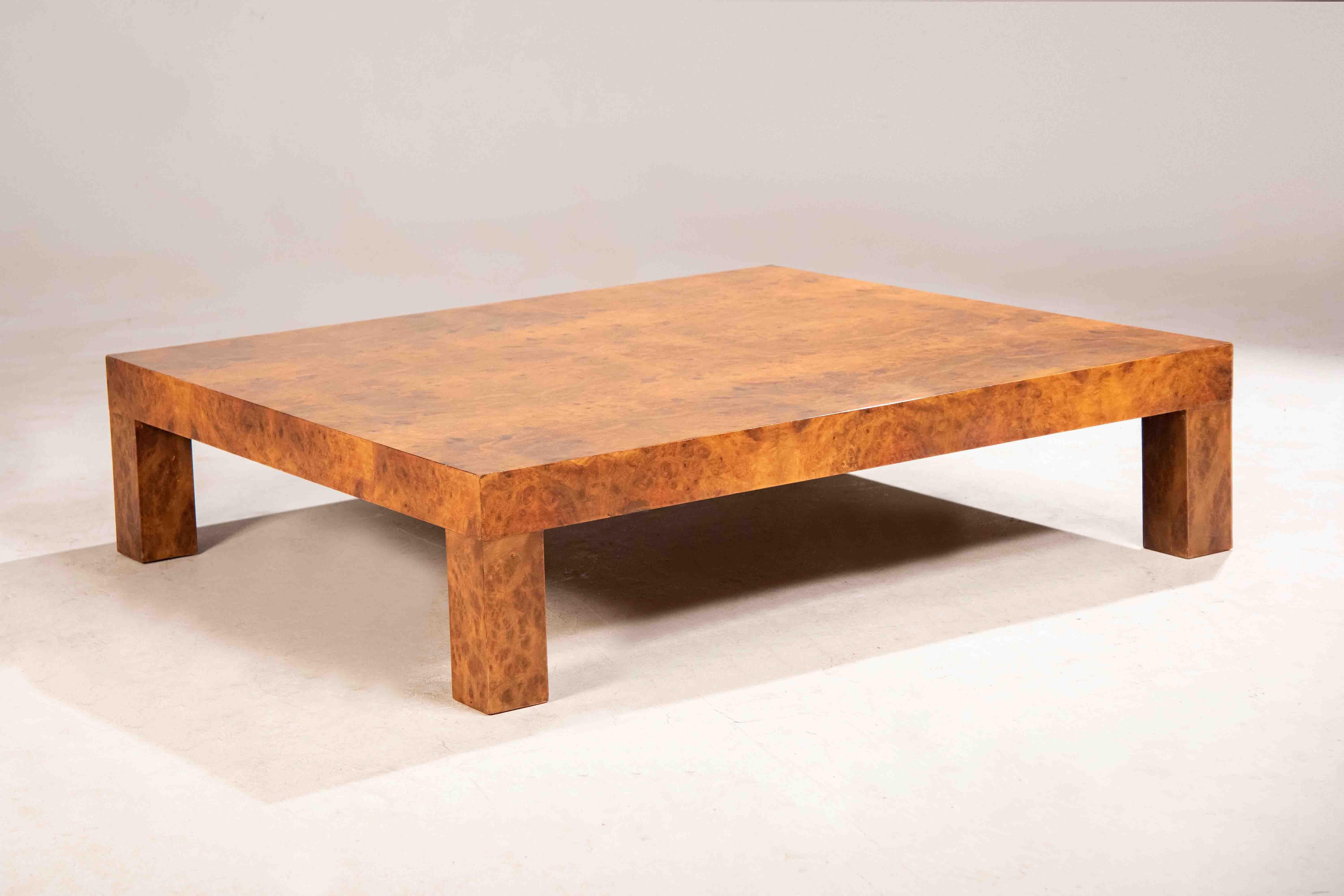 Modern 1970s Elm burl squared coffee table For Sale