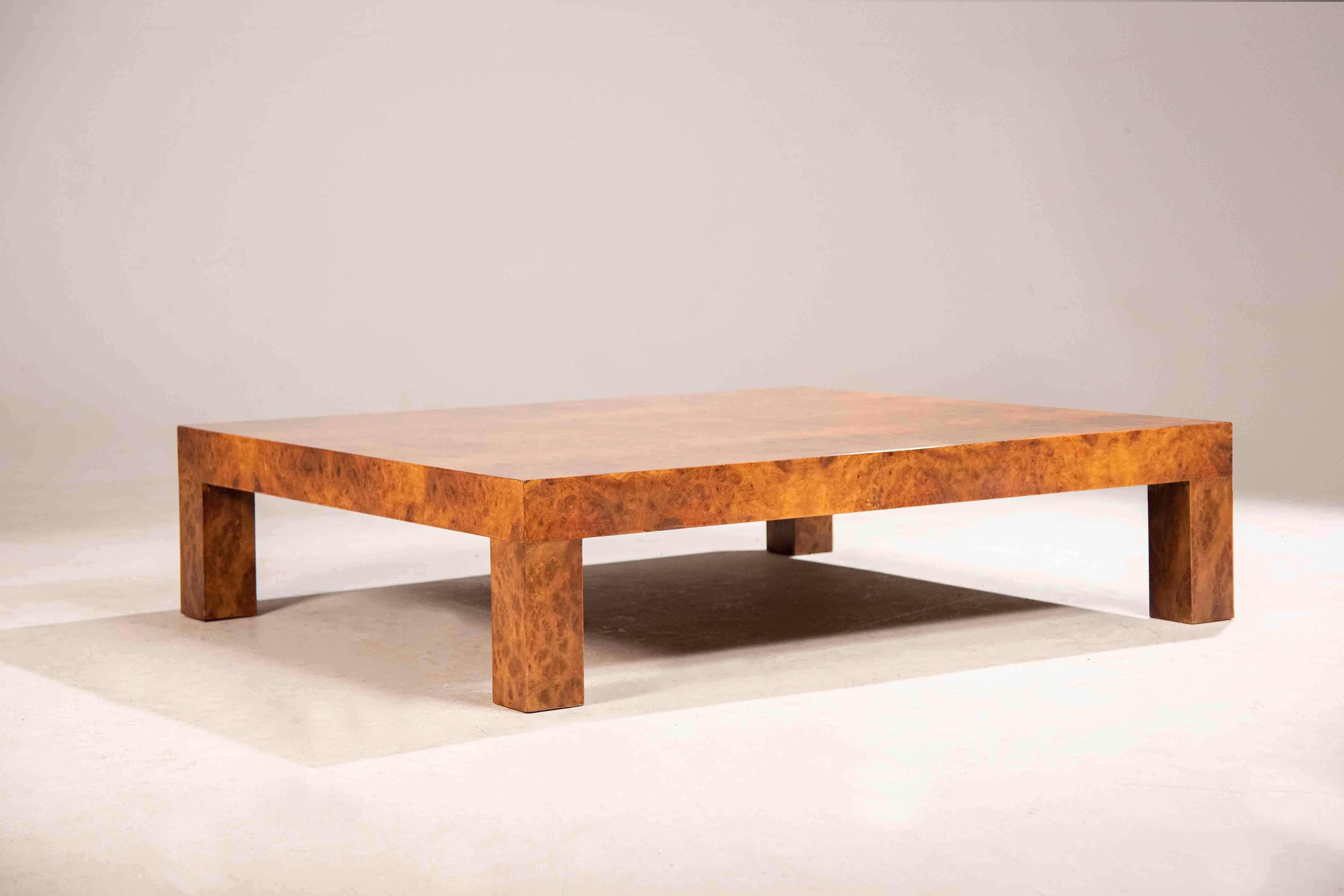 Italian 1970s Elm burl squared coffee table For Sale