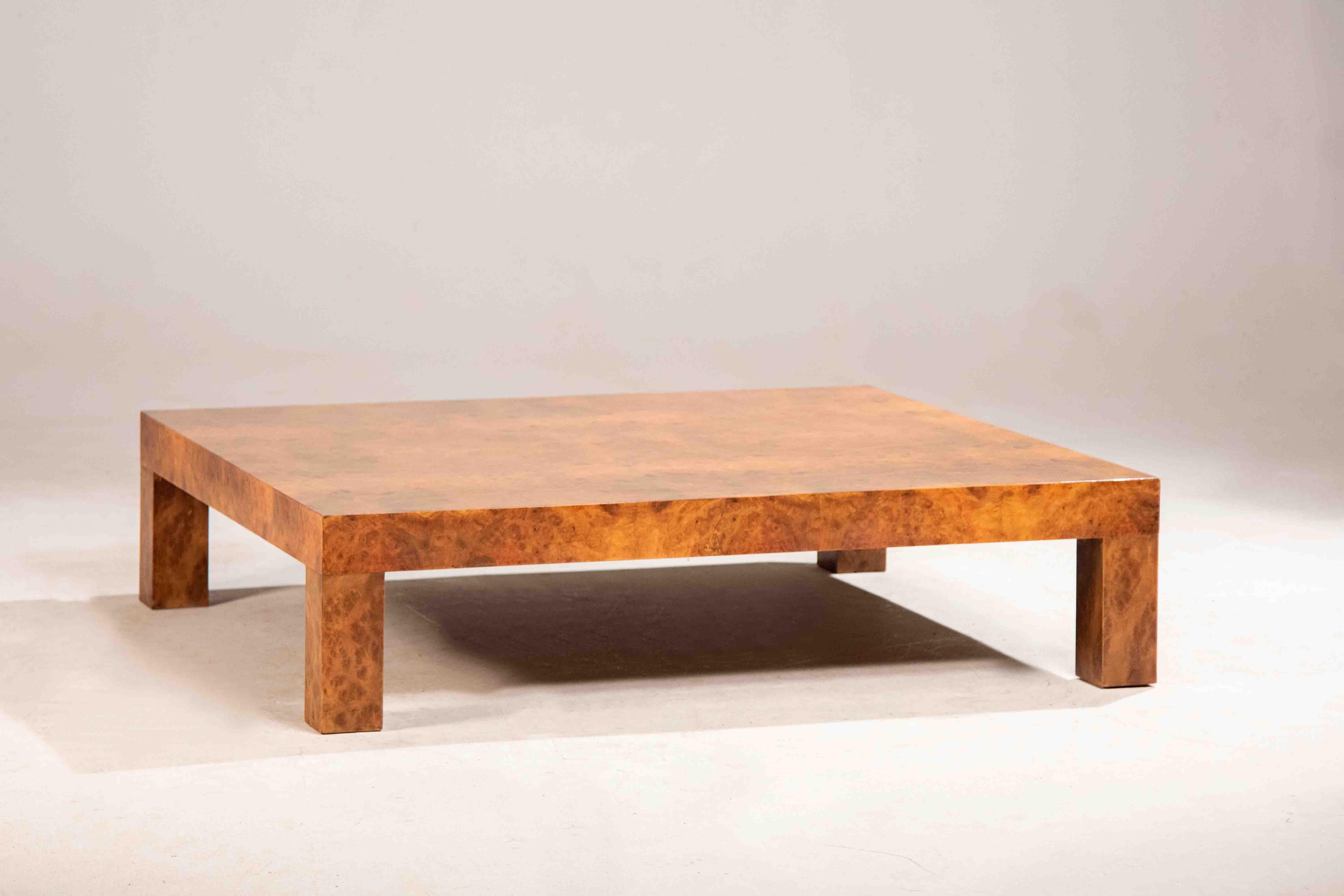 1970s Elm burl squared coffee table For Sale 1