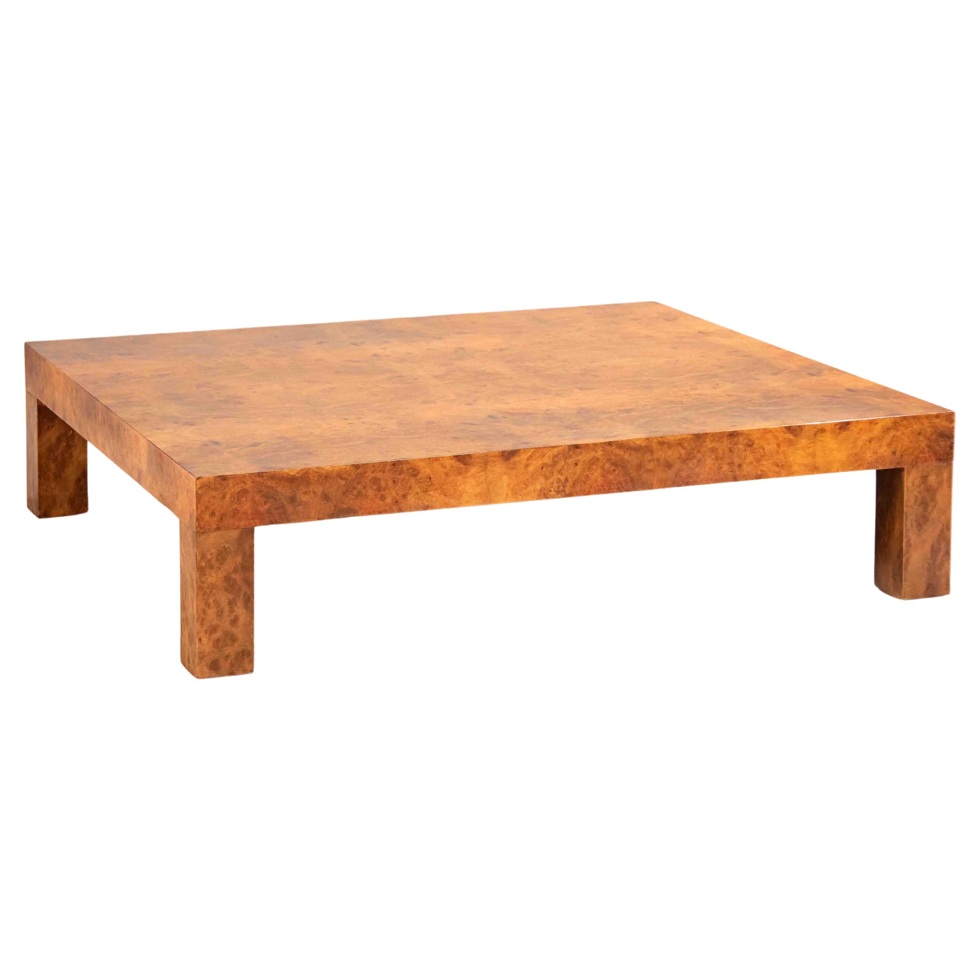 1970s Elm burl squared coffee table For Sale