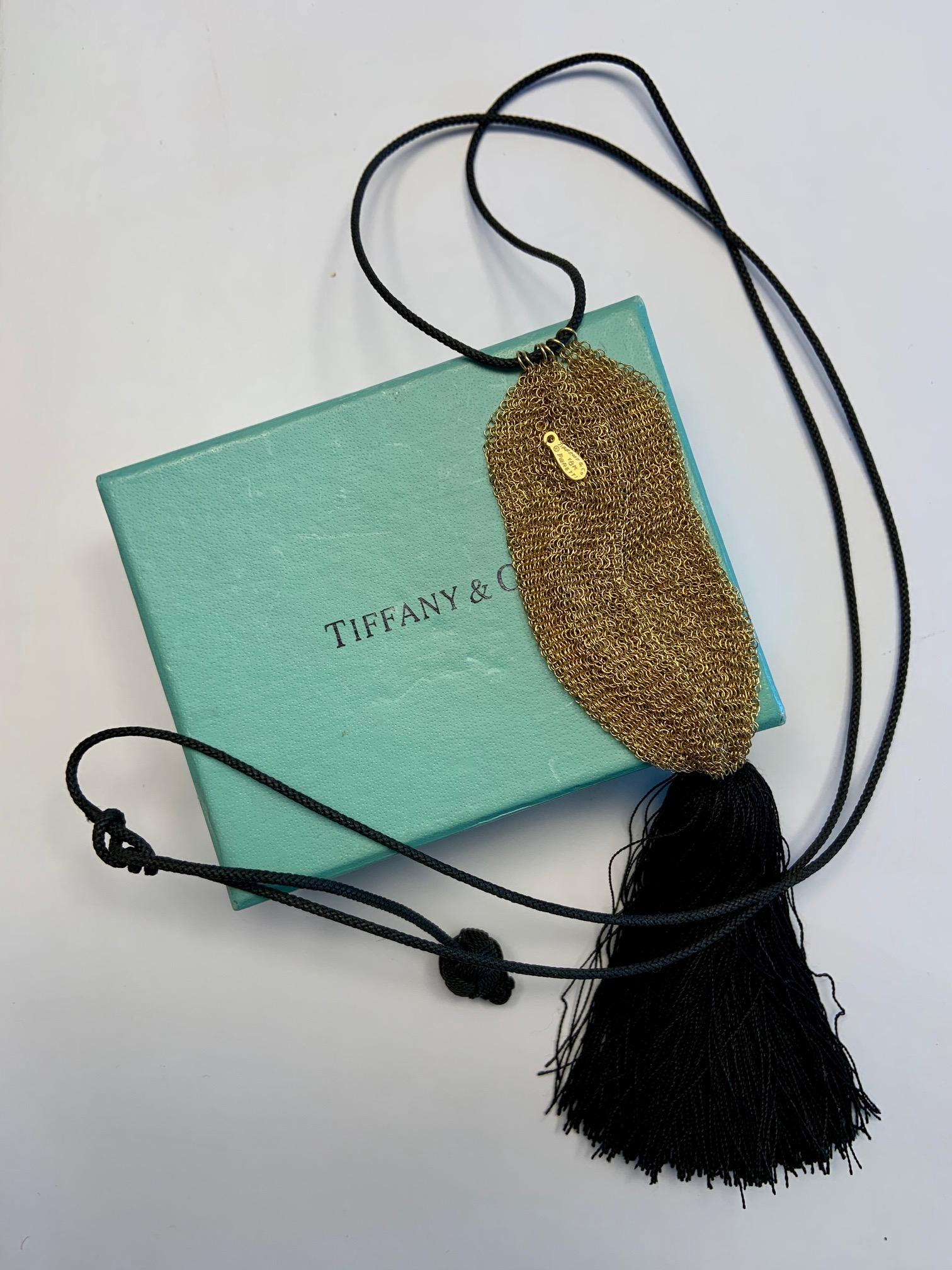 1970's Elsa Peretti for Halston Tiffany & Co 18k Gold Bag & Silk Tassel Necklace 7