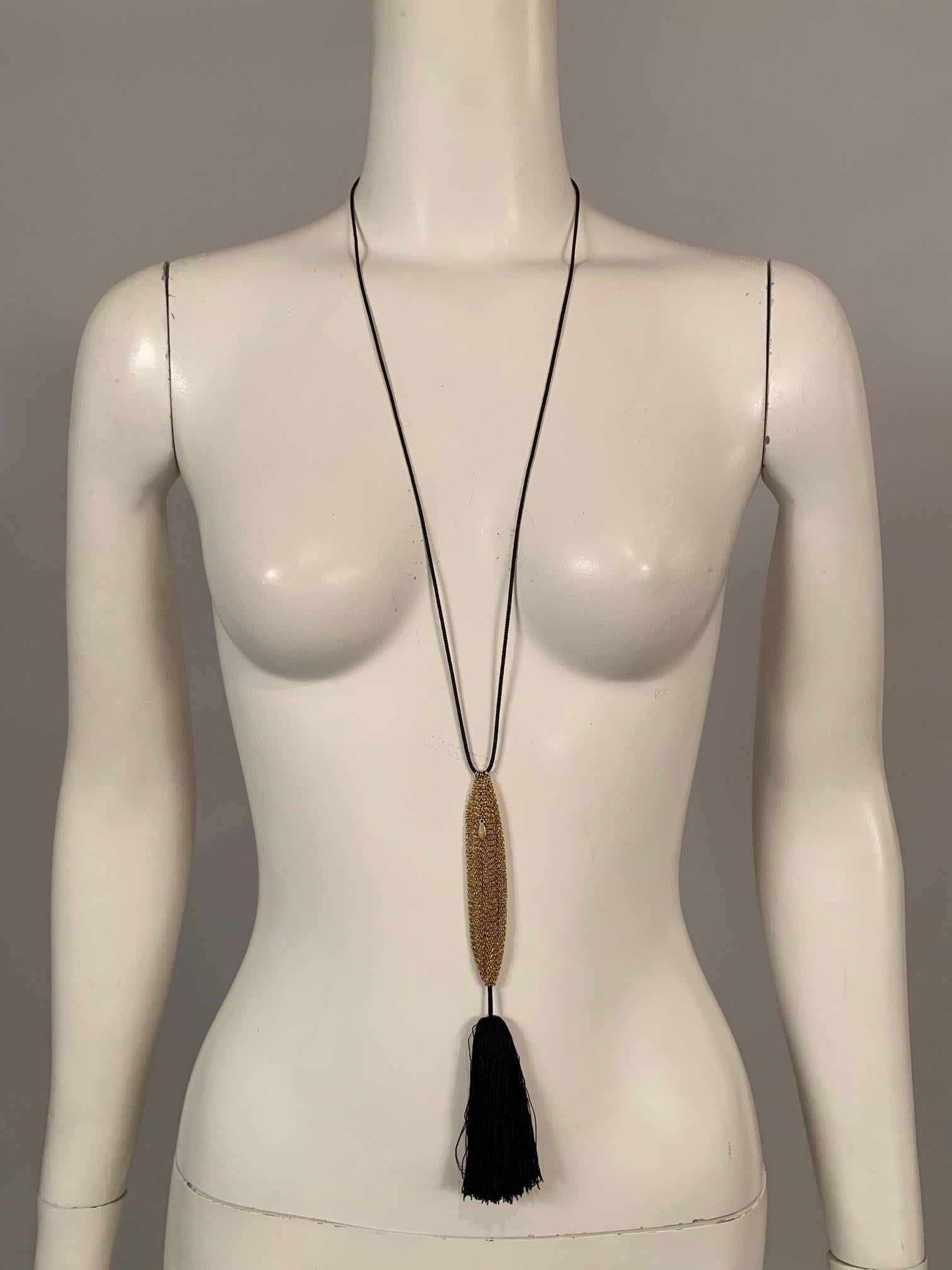 Women's 1970's Elsa Peretti for Halston Tiffany & Co 18k Gold Bag & Silk Tassel Necklace