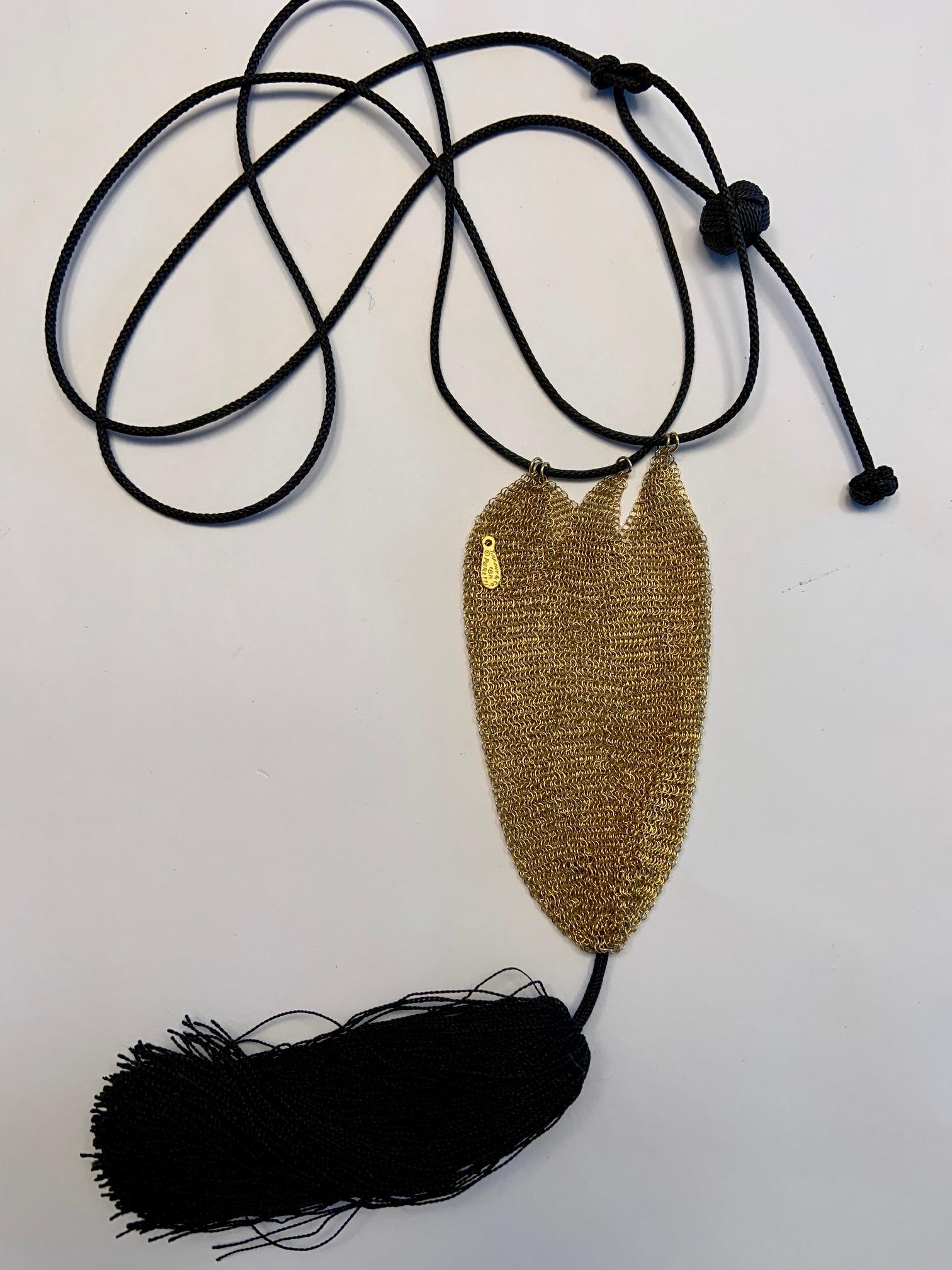 1970's Elsa Peretti for Halston Tiffany & Co 18k Gold Bag & Silk Tassel Necklace 3