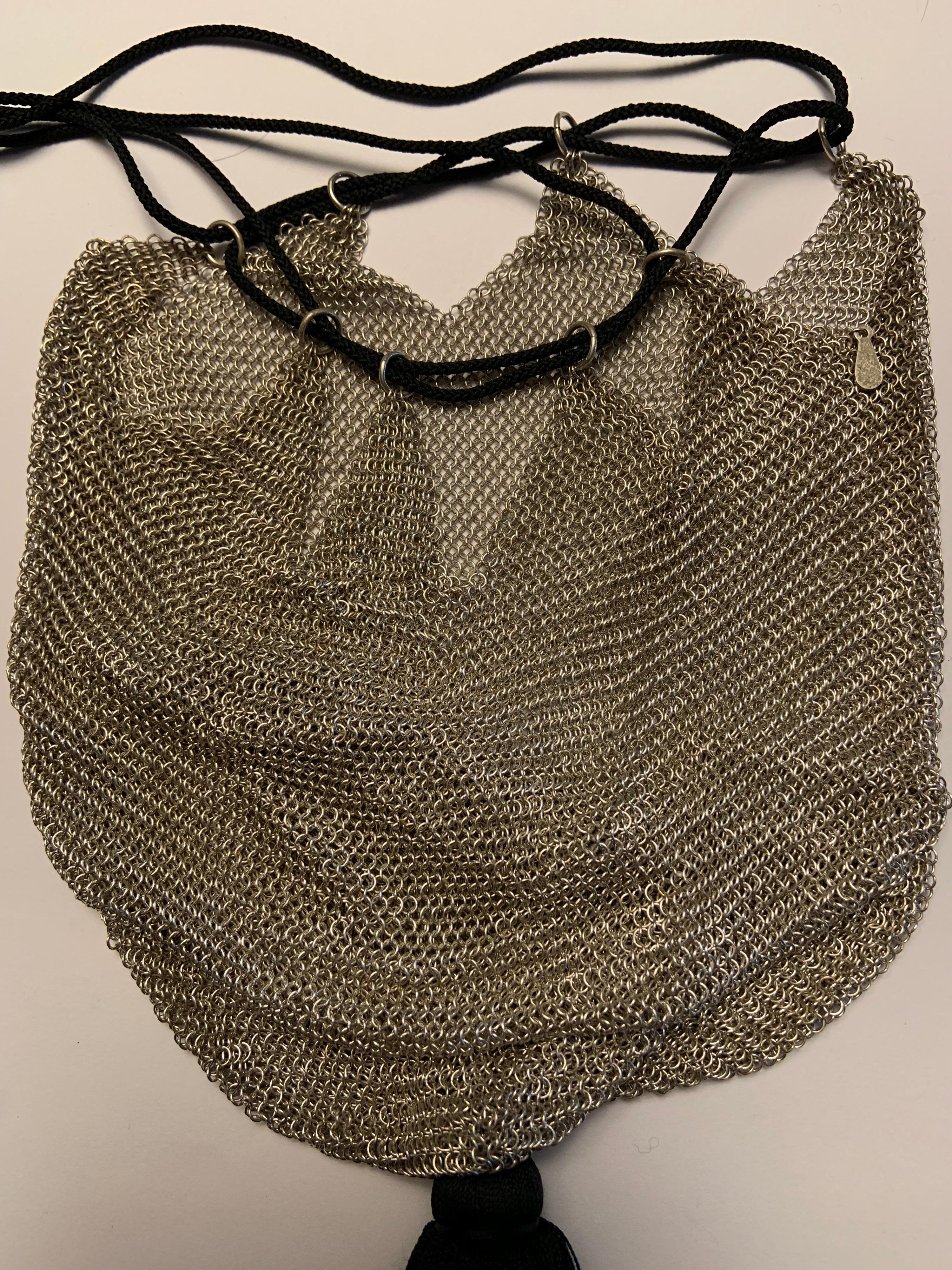 1970's Elsa Peretti for Tiffany Sterling Silver Mesh Bag with Black Silk Tassel 2