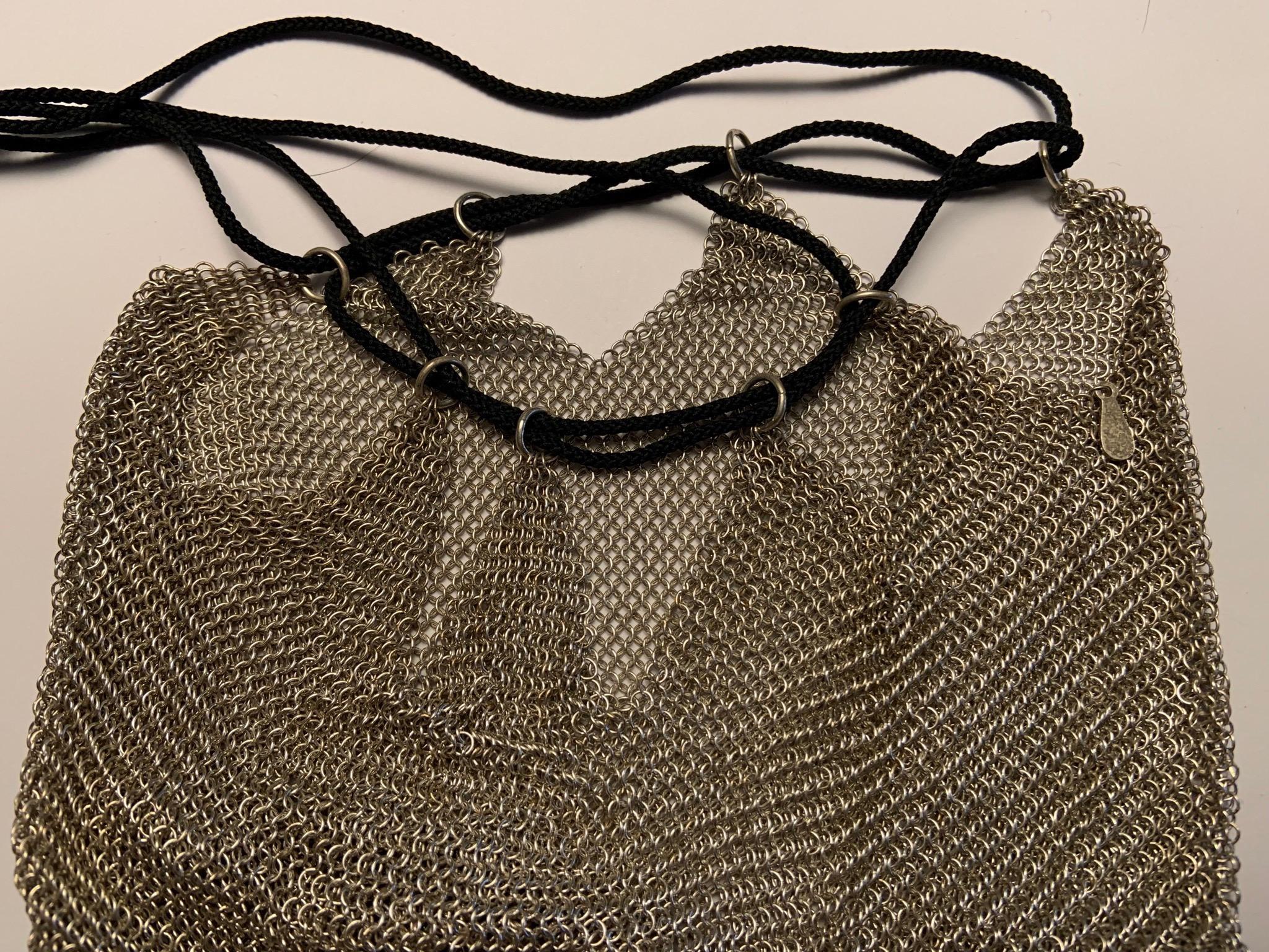1970's Elsa Peretti for Tiffany Sterling Silver Mesh Bag with Black Silk Tassel 3