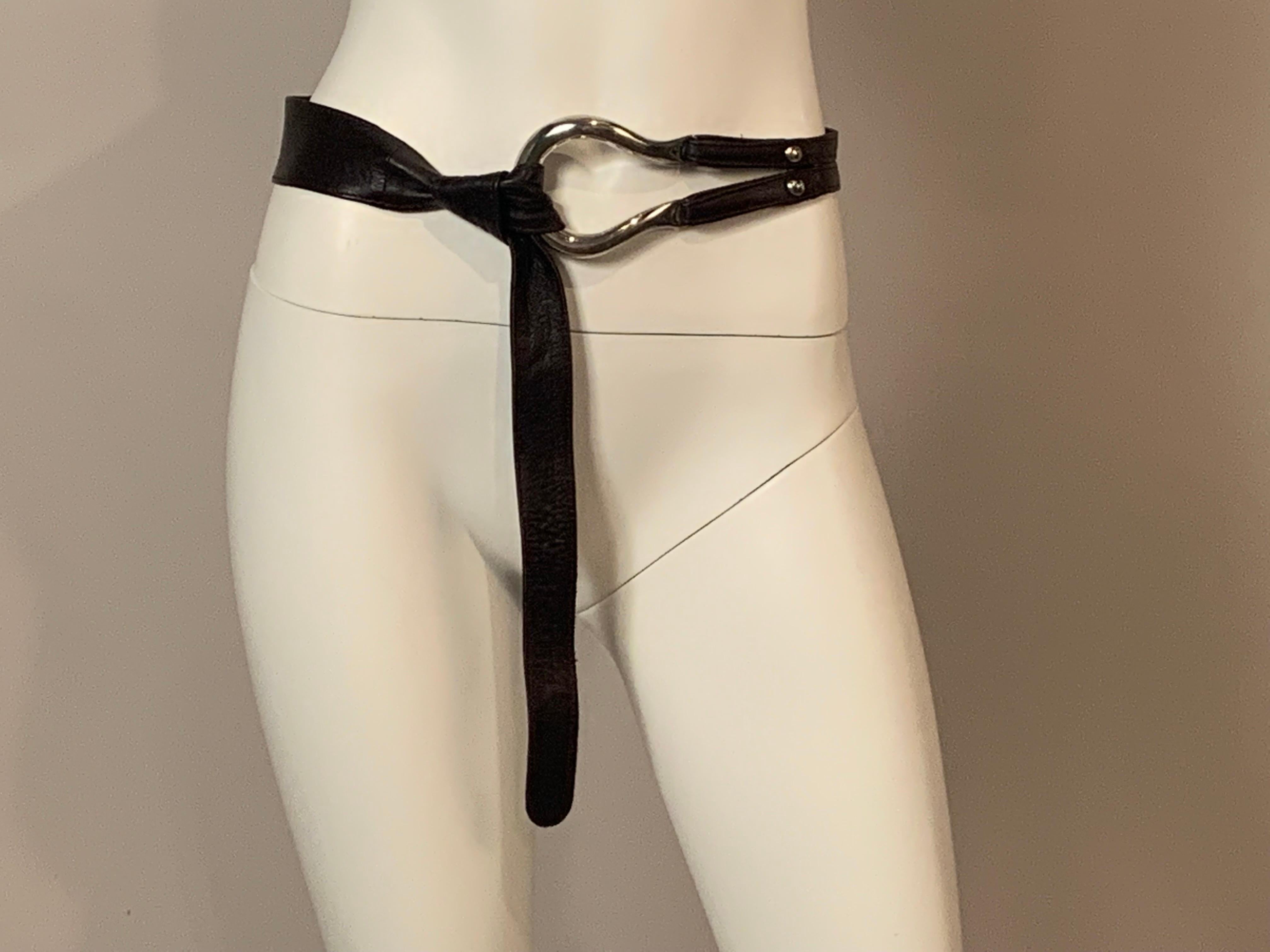 Black 1970's Elsa Peretti Tiffany &Co Horseshoe Belt Buckle and Brown Leather Belt