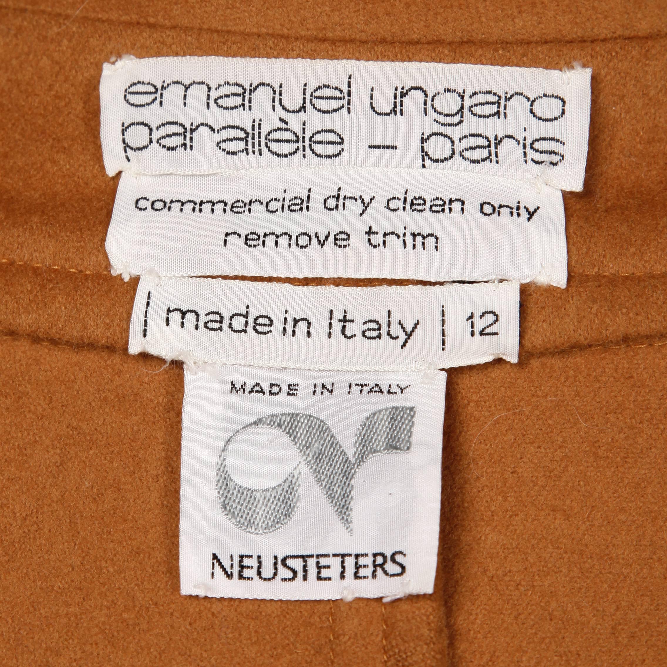 Marron 1970 Emanuel Ungaro Parallele Paris Vintage Camel Wool Cape Coat/ Jacket en vente