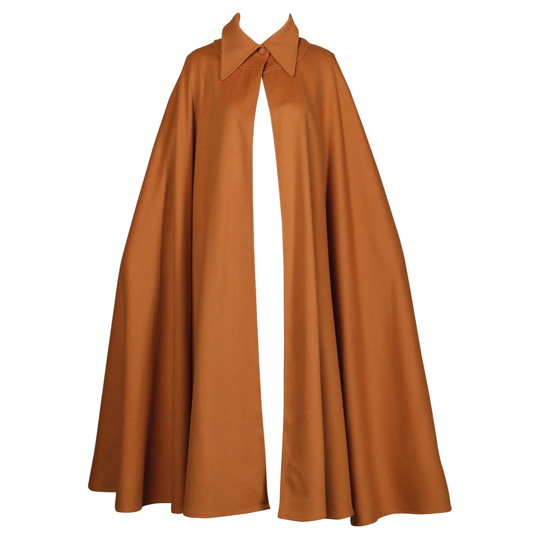1970s Emanuel Ungaro Parallele Paris Vintage Camel Wool Cape Coat/ Jacket