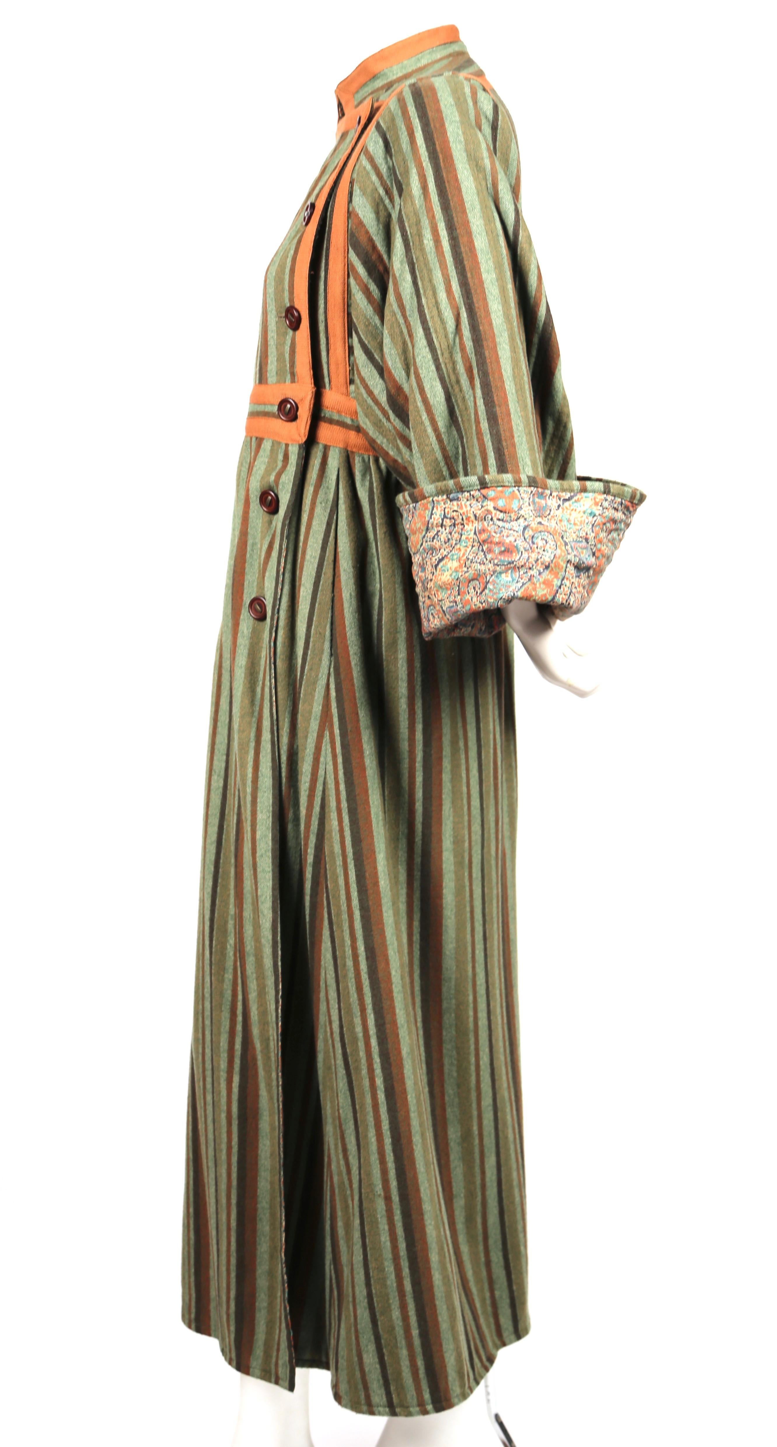 Brown 1970's EMANUEL UNGARO striped wool peasant coat with paisley lining