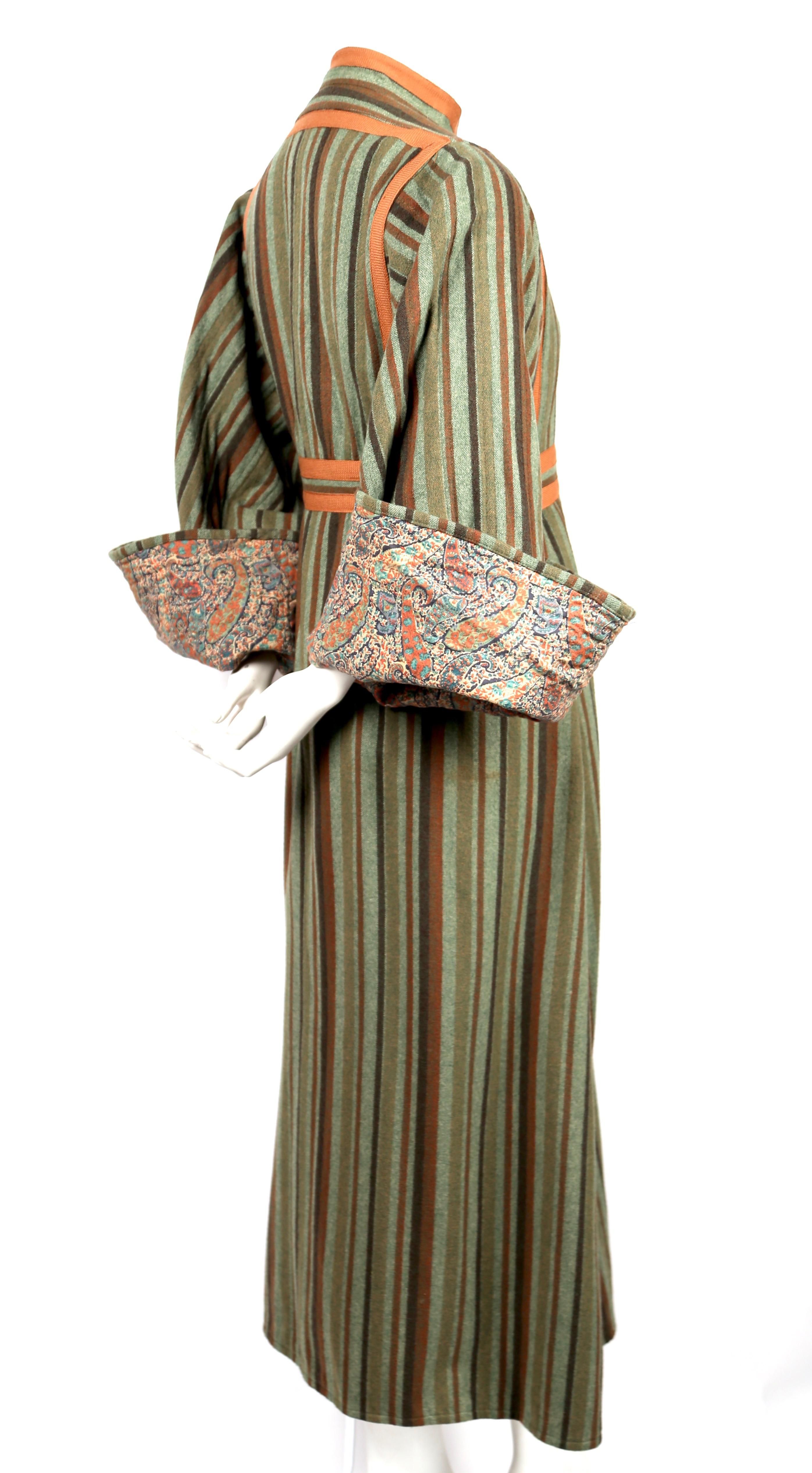 Women's or Men's 1970's EMANUEL UNGARO striped wool peasant coat with paisley lining