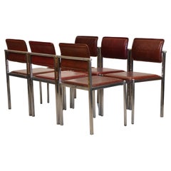 1970's Embossed Crocodile Pattern Leather & Chrome Plated Steel Dining Chairs