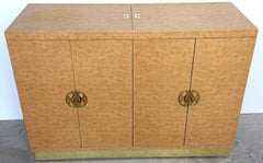 1970s Embossed Leather Ostrich Expandable Dry Bar Cabinet, Style of Springer