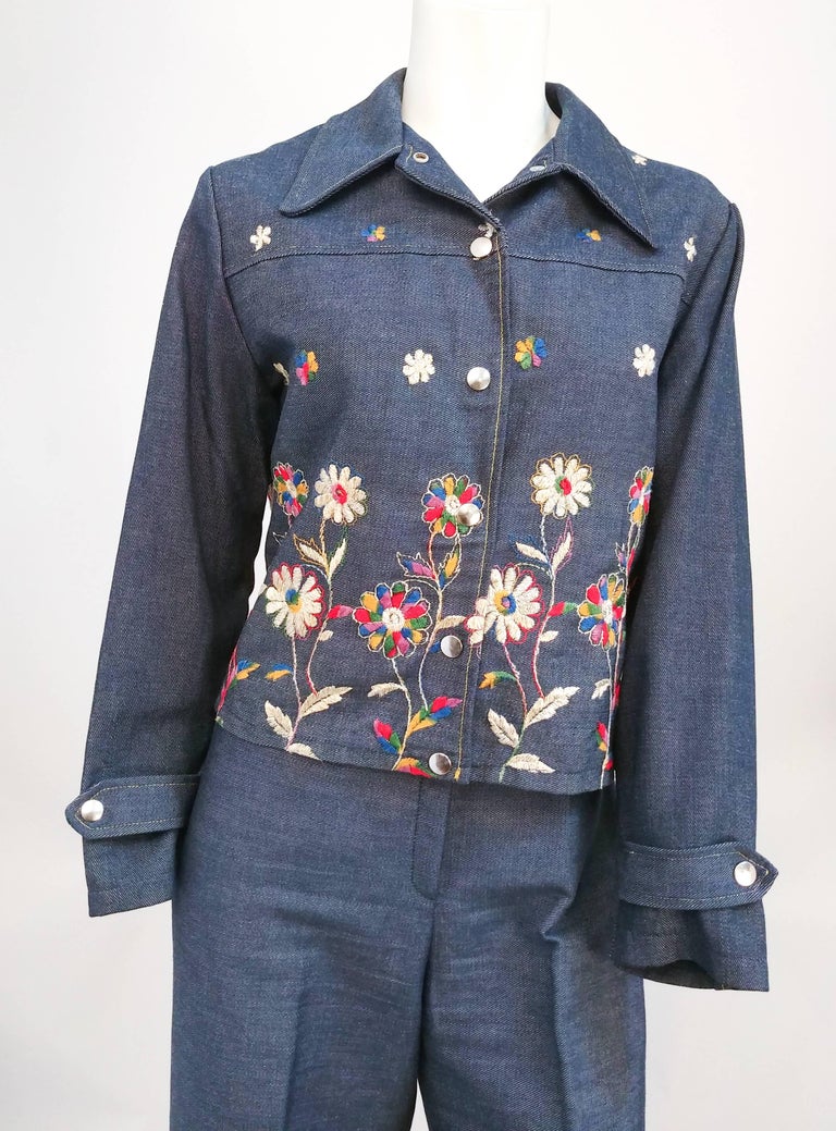 Embroidered Denim Two Piece Set, 1970s at 1stDibs | two piece denim set