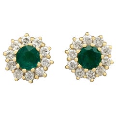 1970s Emerald and Diamond Yellow Gold Stud Earrings 1970s Emerald and Diamond Yellow Gold Stud Earrings