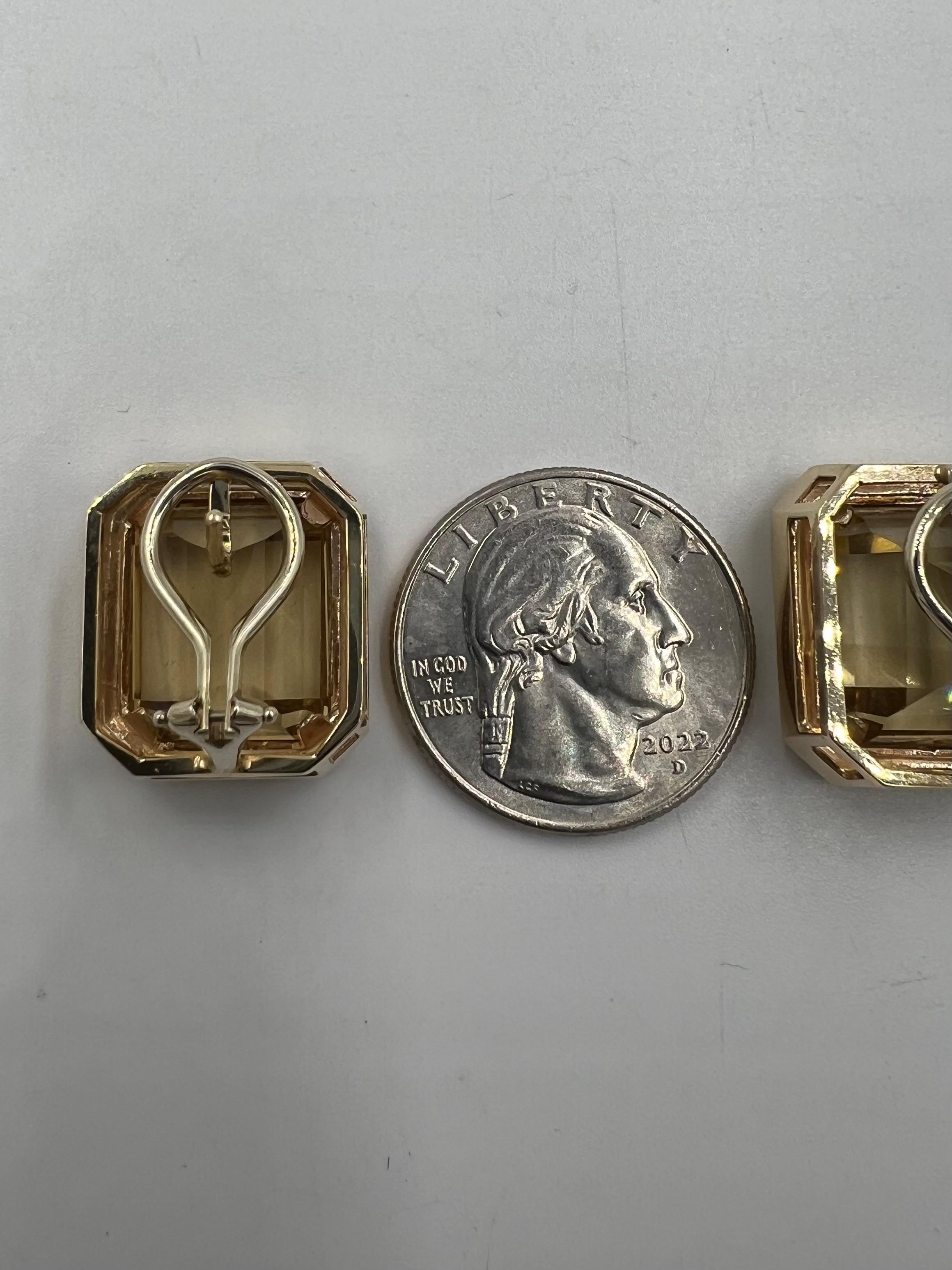 1970s Emerald Cut Citrine 14k Yellow Gold Clip And Post Earrings For Sale 5
