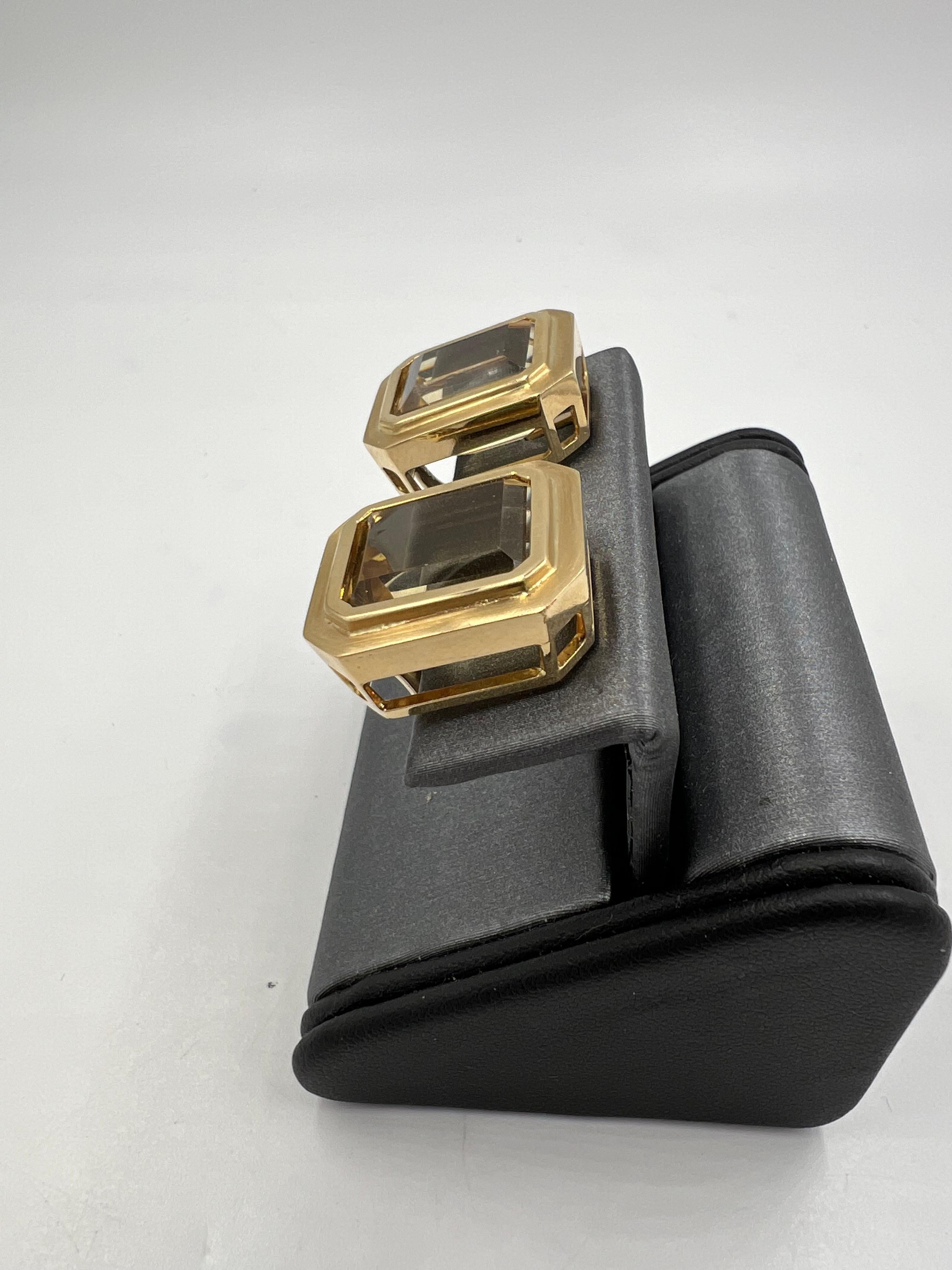 1970s Emerald Cut Citrine 14k Yellow Gold Clip And Post Earrings For Sale 1
