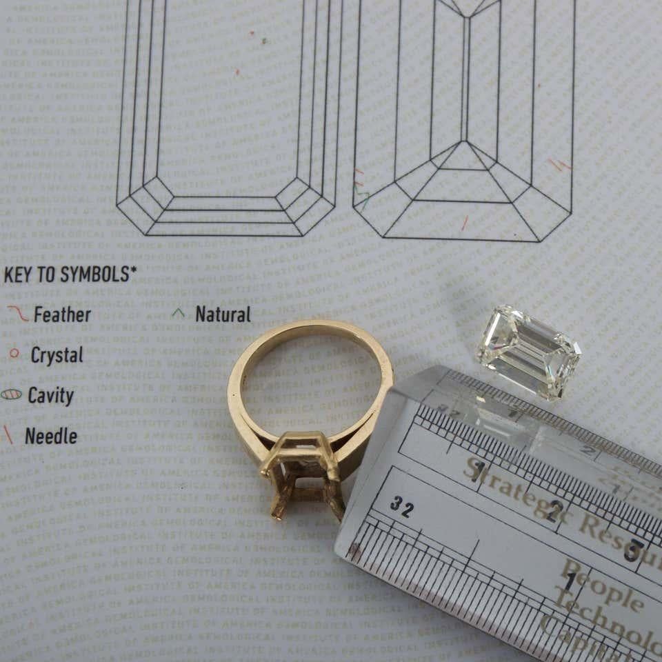 1970s Emerald Cut Diamond Engagement Ring 4.08 Carat GIA Certified  For Sale 3