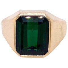 Vintage 1970s Emerald Cut Green Tourmaline Ring