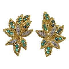 1970s Emerald Diamond Gold Earrings