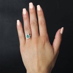 1970s Emerald Diamonds 18 Karat White Gold Daisy Ring