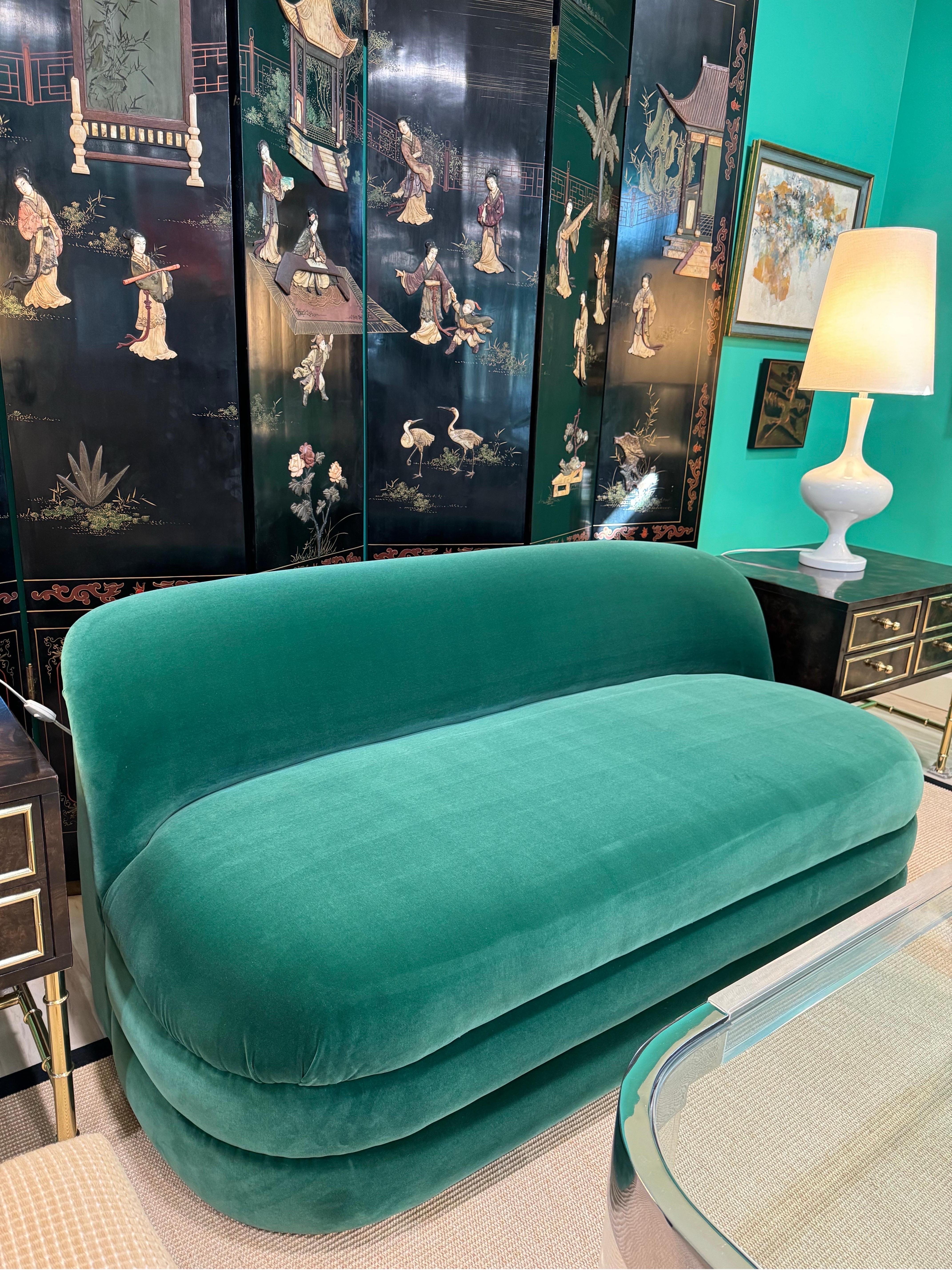Américain Settee tapissée vert émeraude des années 1970 par Paul Evans pour Directional en vente