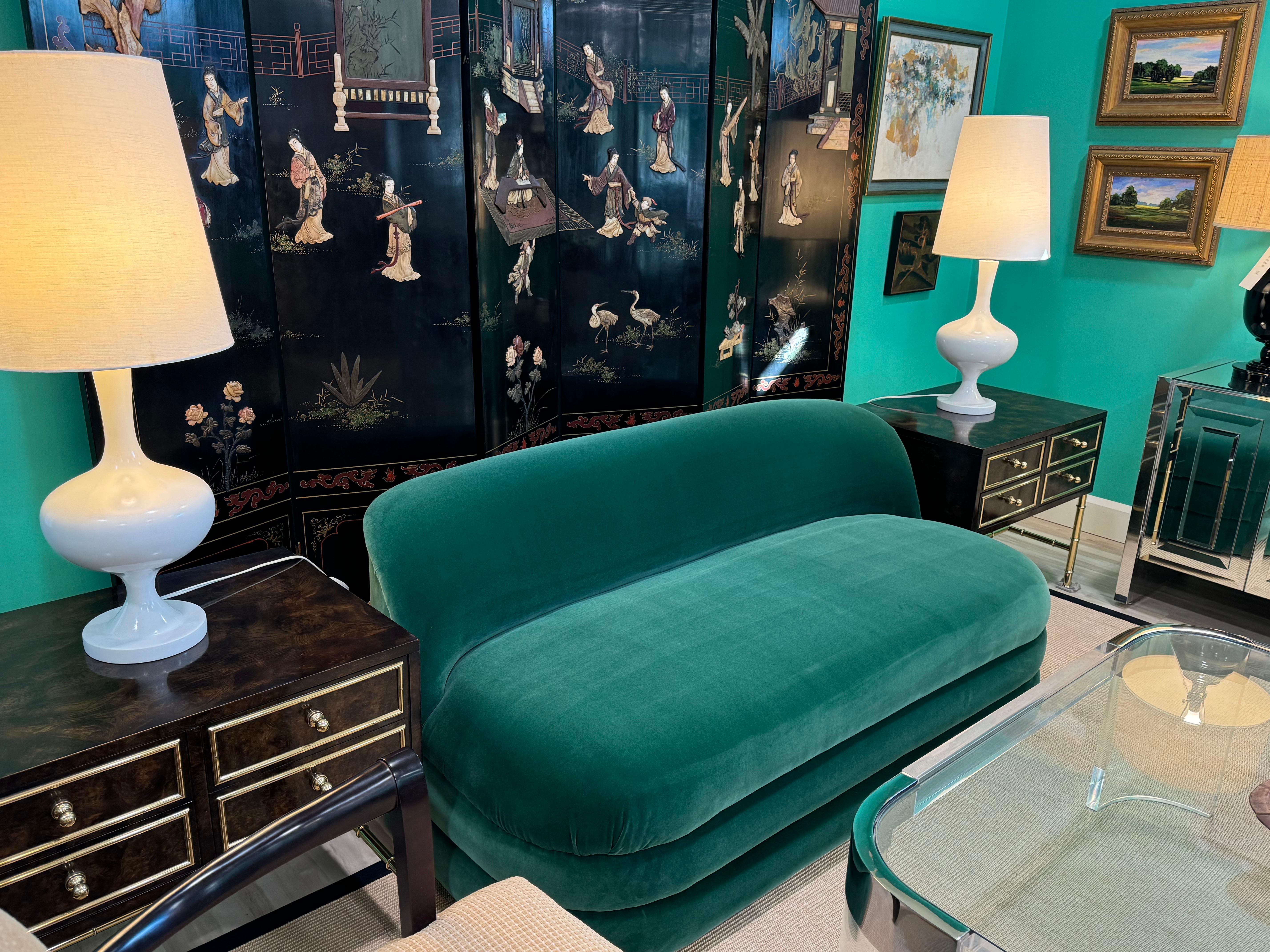 Fin du 20e siècle Settee tapissée vert émeraude des années 1970 par Paul Evans pour Directional en vente