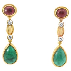 1970s Emerald, Ruby & Diamond Drop Earrings