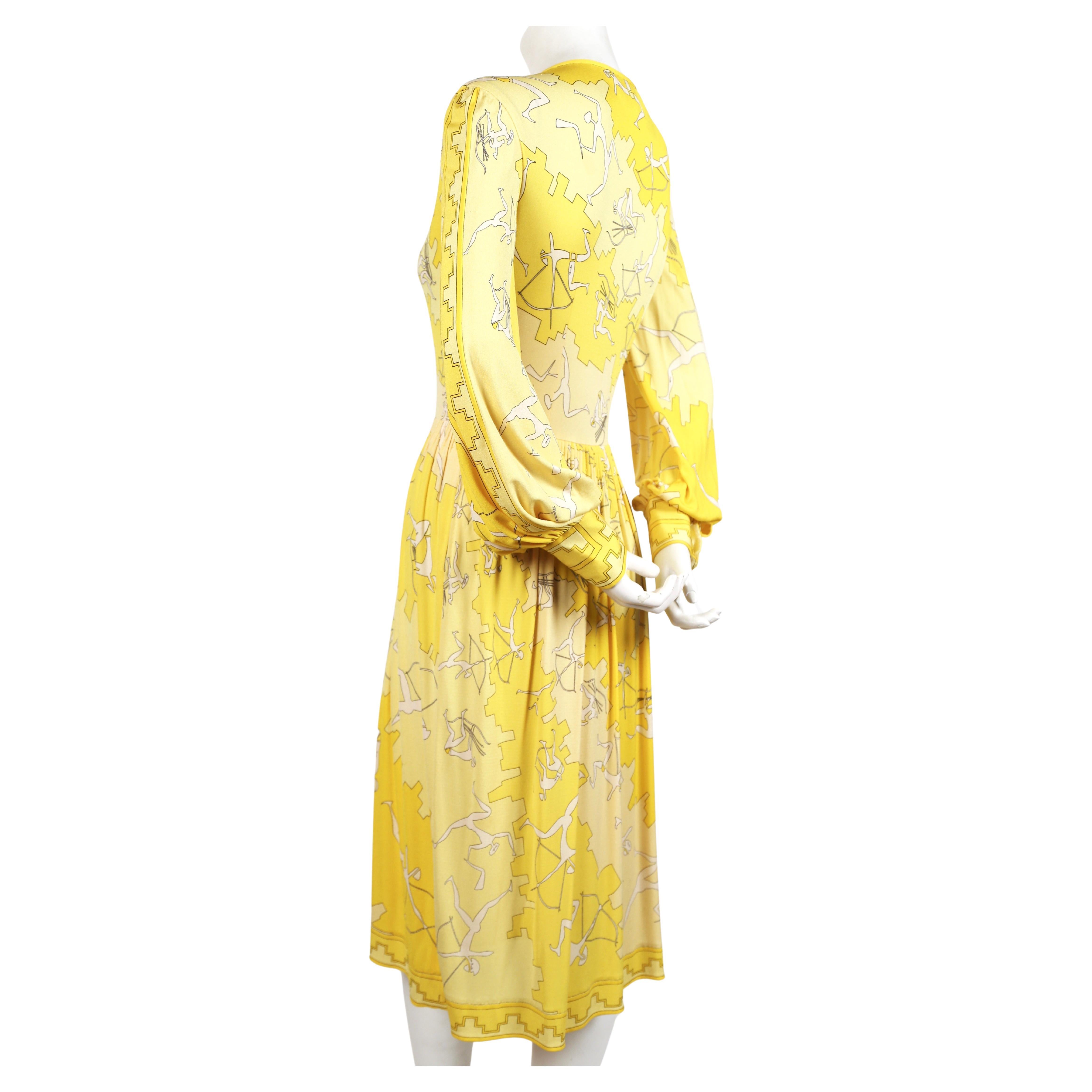 1970's EMILIO PUCCI archery print silk jersey dress with hand stitching In Good Condition For Sale In San Fransisco, CA