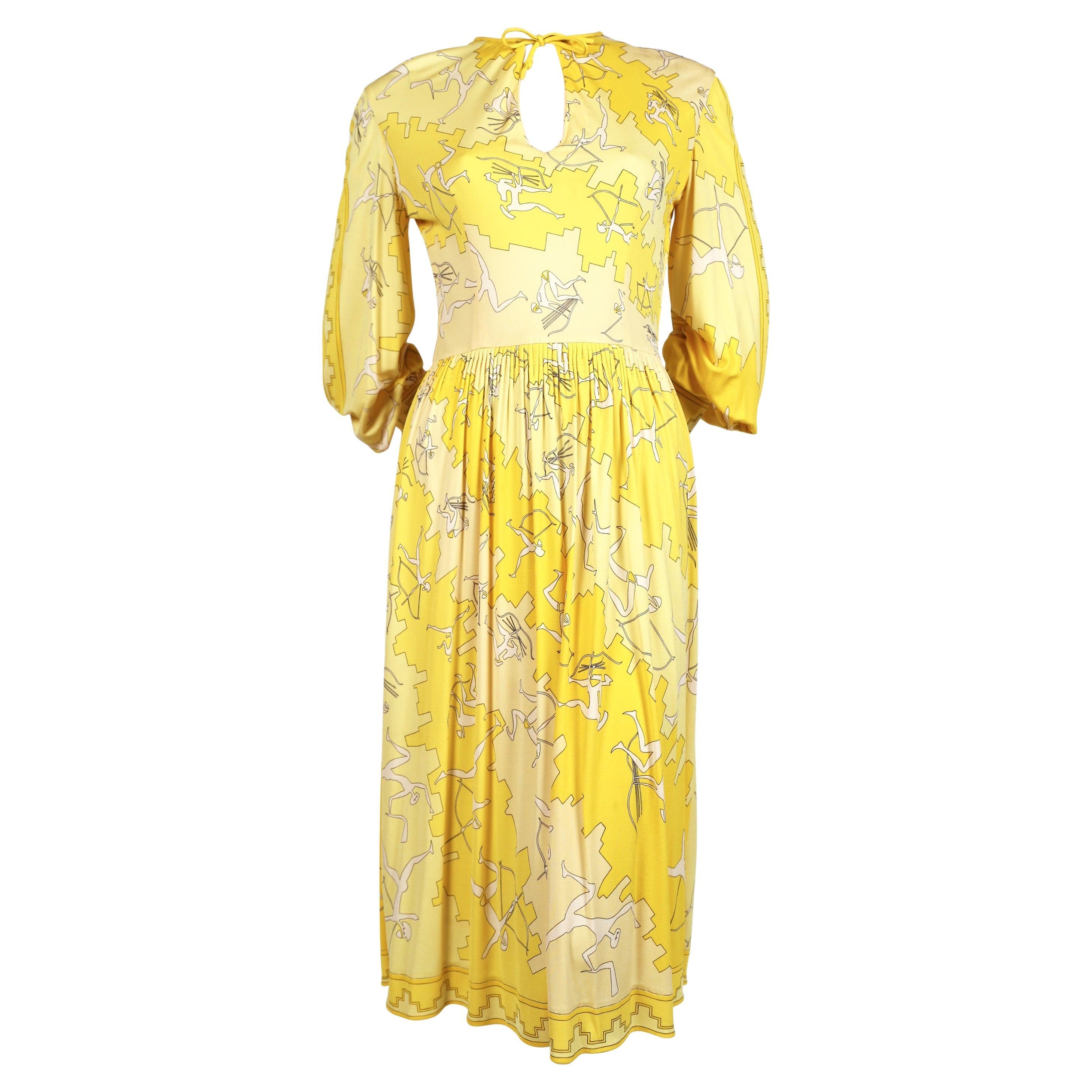 1970's EMILIO PUCCI archery print silk jersey dress with hand stitching For Sale