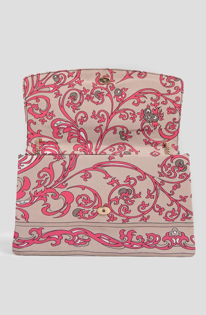 1970s EMILIO PUCCI Floral Print Pink & Taupe Clutch or Shoulder Bag & Belt Set 3