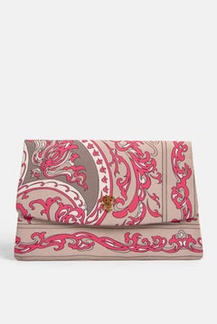 1970s EMILIO PUCCI Floral Print Pink & Taupe Clutch or Shoulder Bag & Belt Set