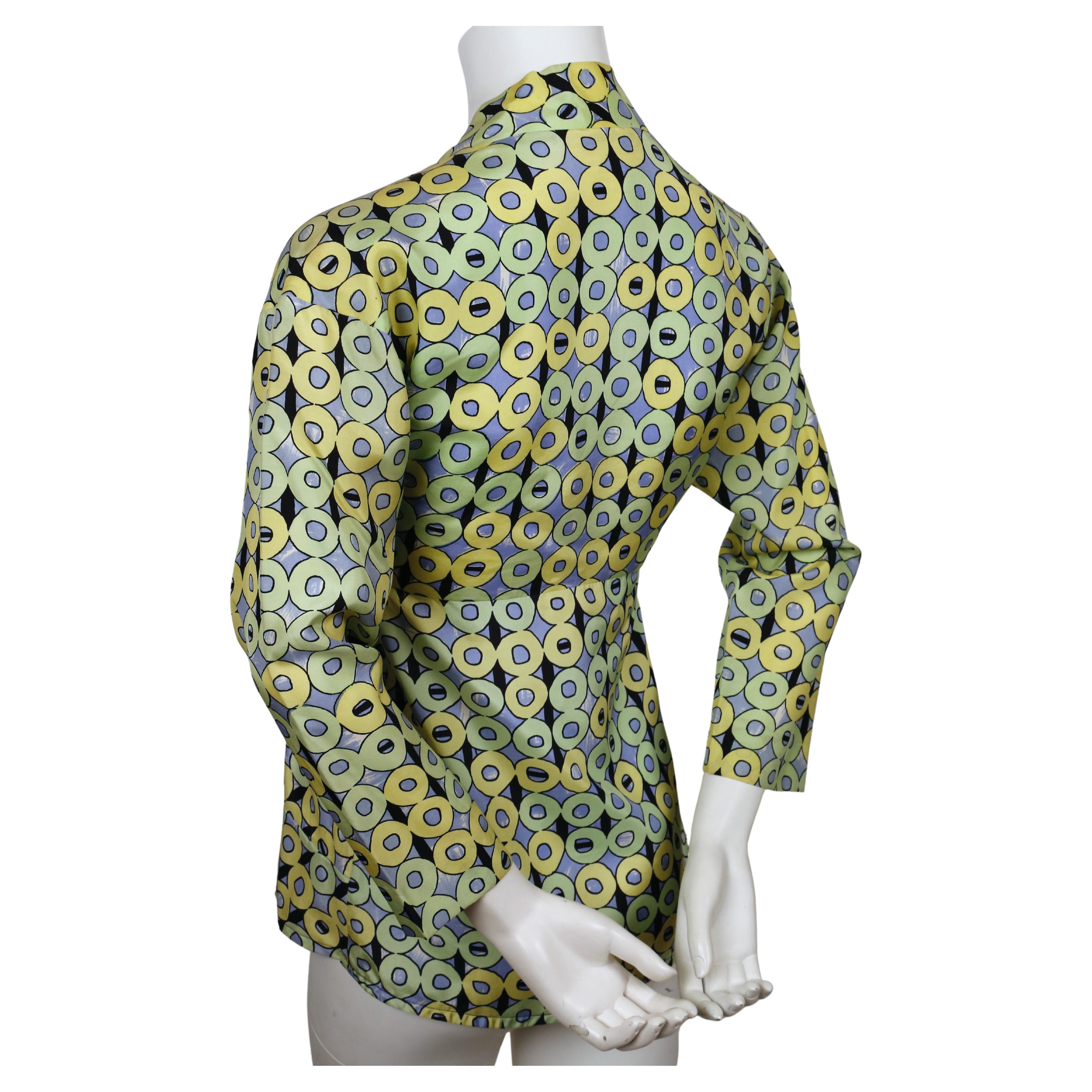 Women's 1970's EMILIO PUCCI geometric printed silk blouse For Sale