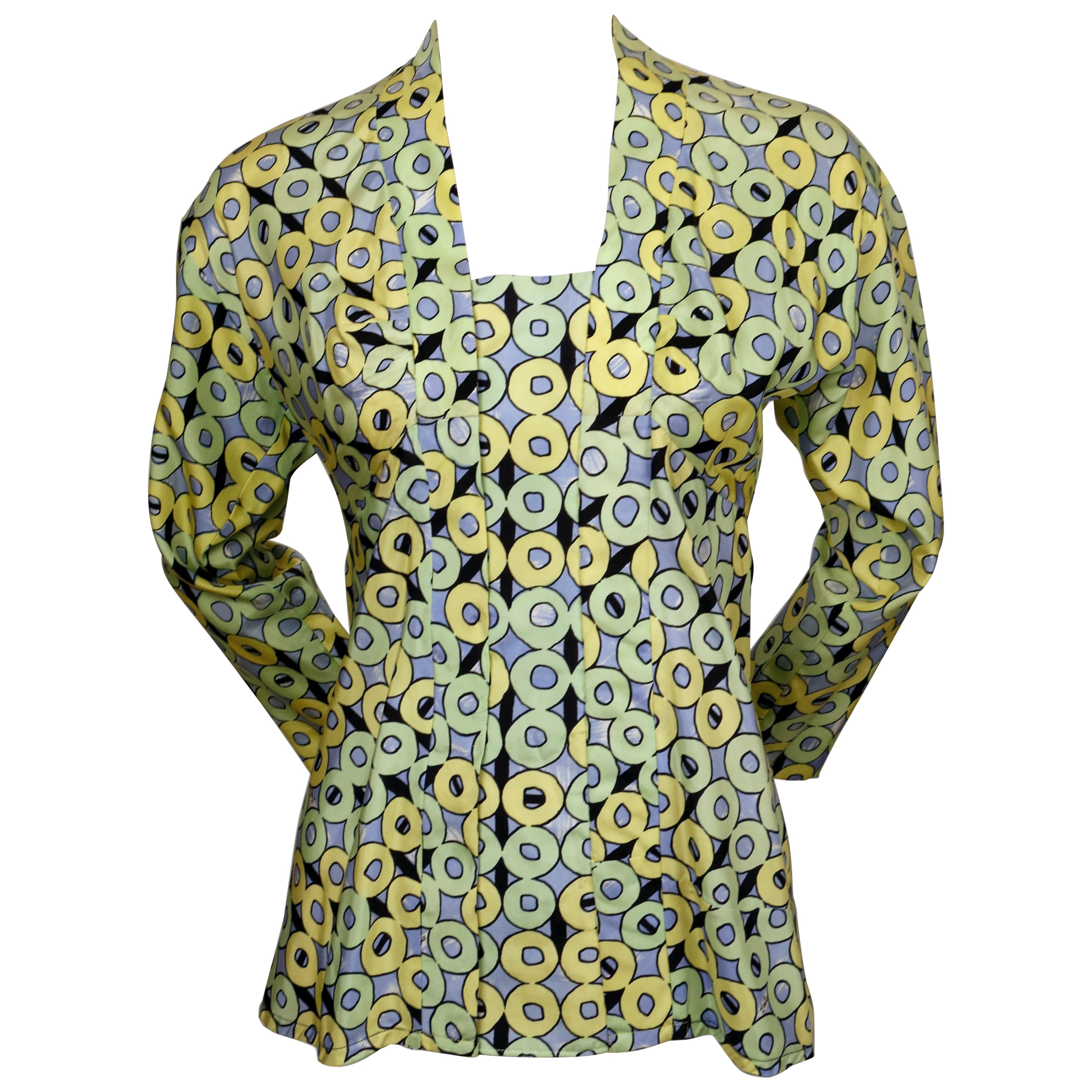 1970's EMILIO PUCCI geometric printed silk blouse For Sale