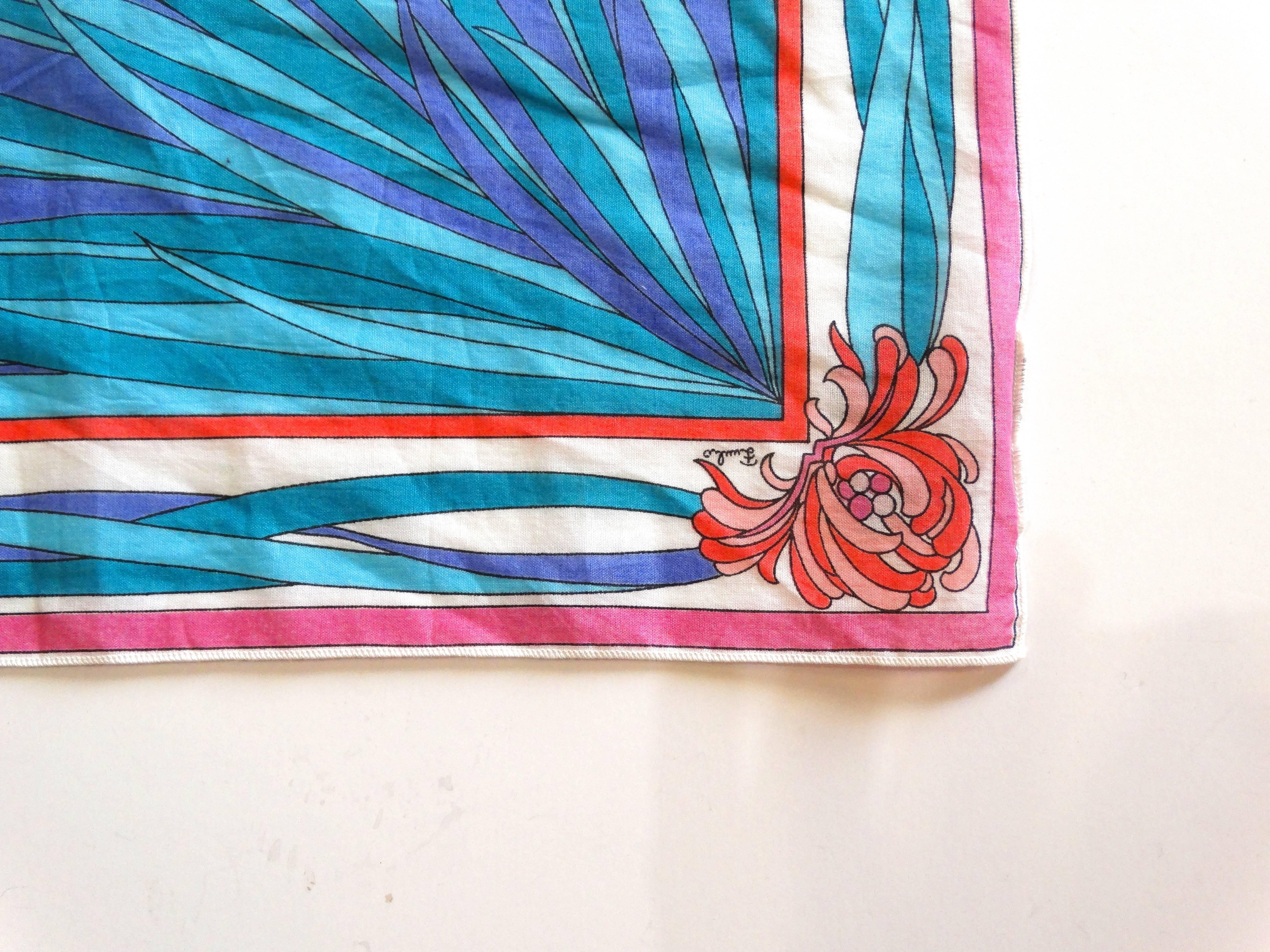 1970s Emilio Pucci Iconic Iris Print Cotton Scarf  1