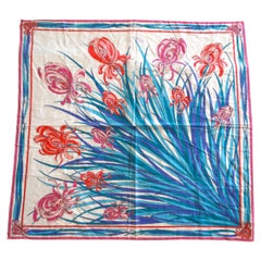 1970s Emilio Pucci Iconic Iris Print Cotton Scarf 