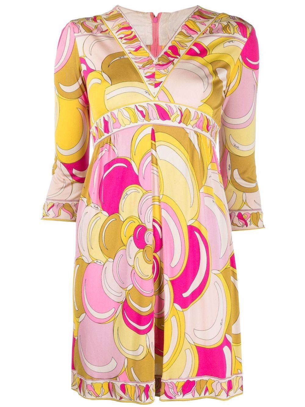 1970s Emilio Pucci multicolour silk short shirt dress featuring a flower print, a  back zip and a short-length. 
Circa 1970s 
In good vintage condition. Made in Italy. 
Estimated size 36fr/ US4/ UK8
100% silk
We guarantee you will receive this