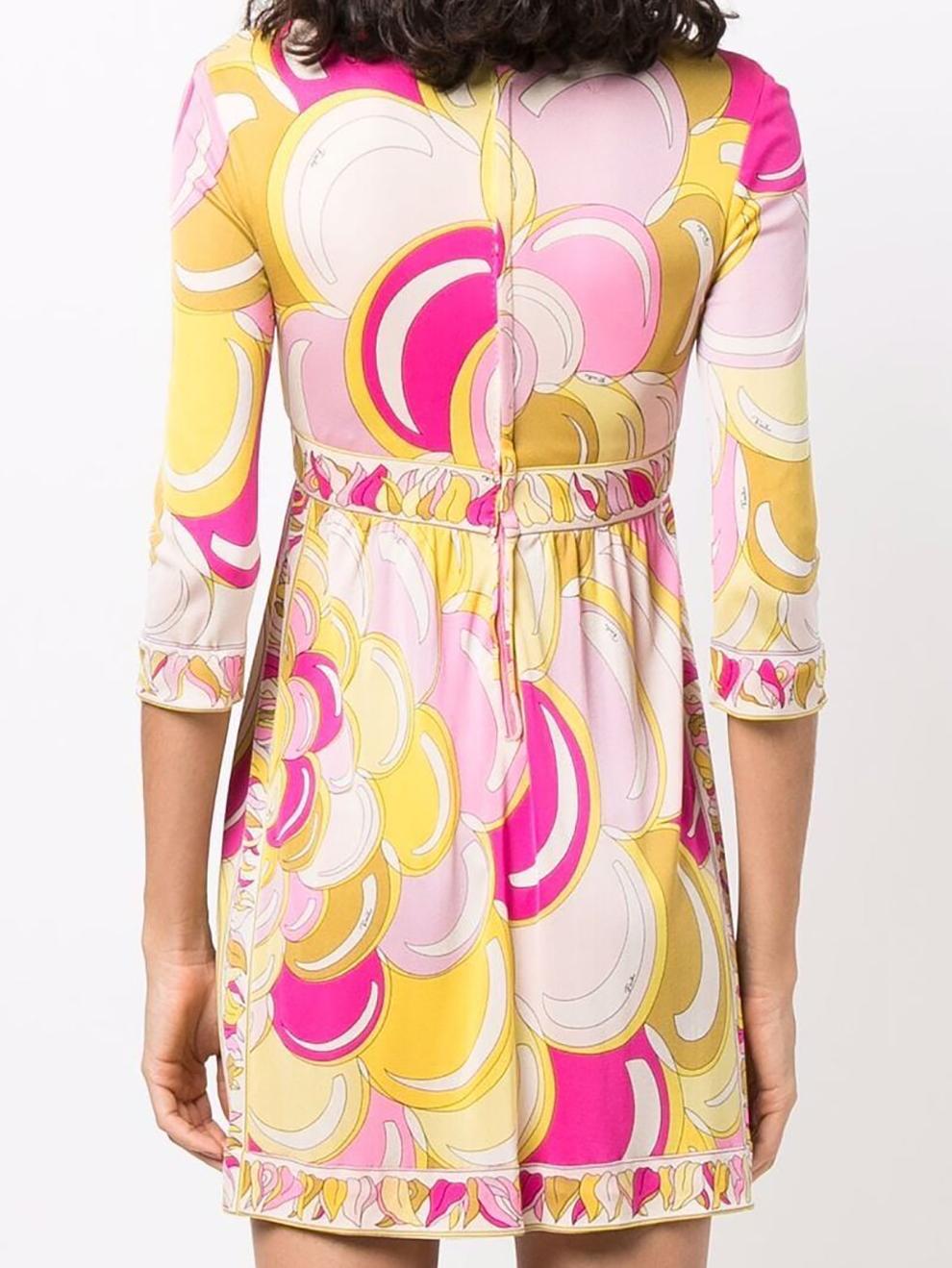 Beige 1970s Emilio Pucci Multico Silk Dress For Sale