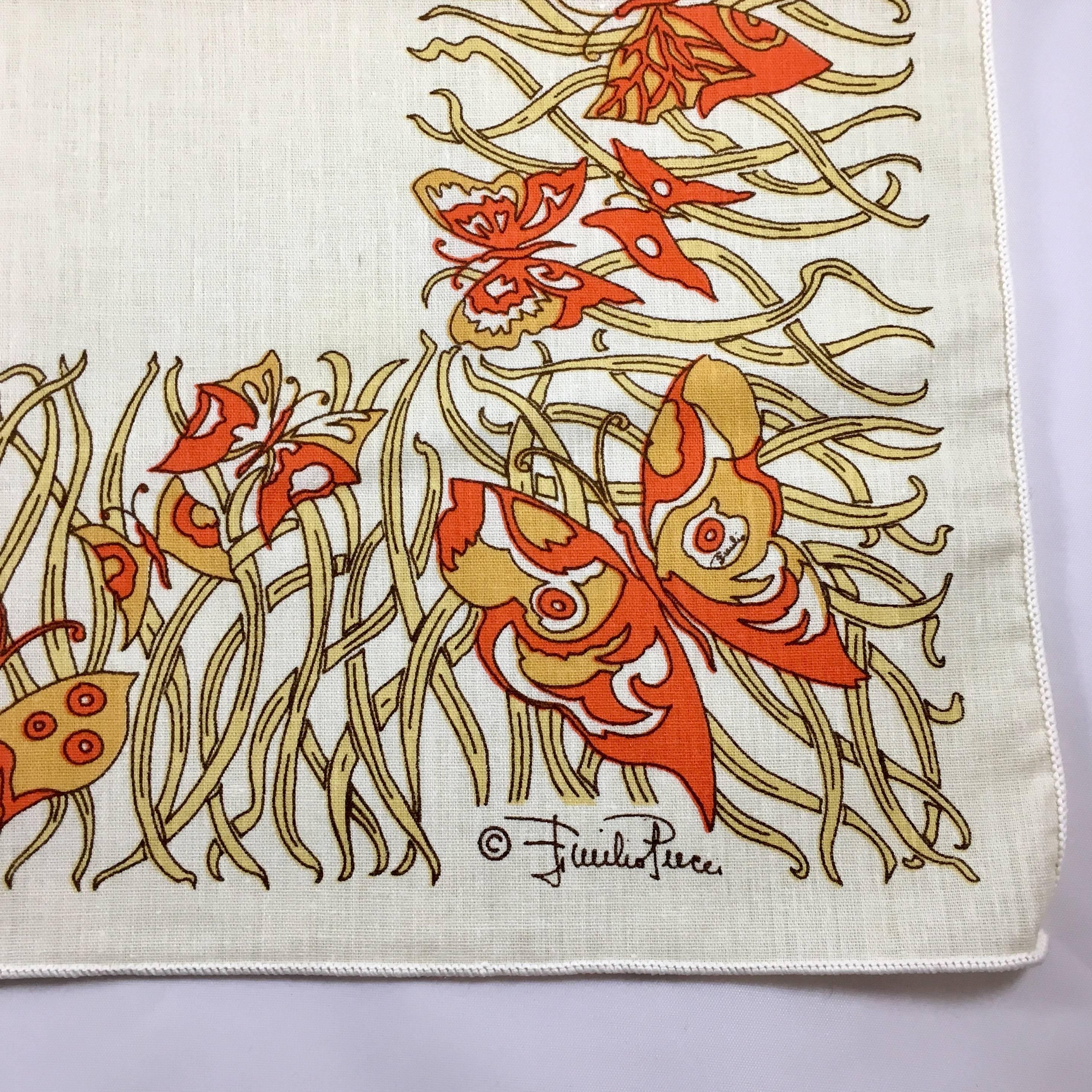 1970s Emilio Pucci Orange and Yellow Butterfly Napkins In Excellent Condition In Chicago, IL