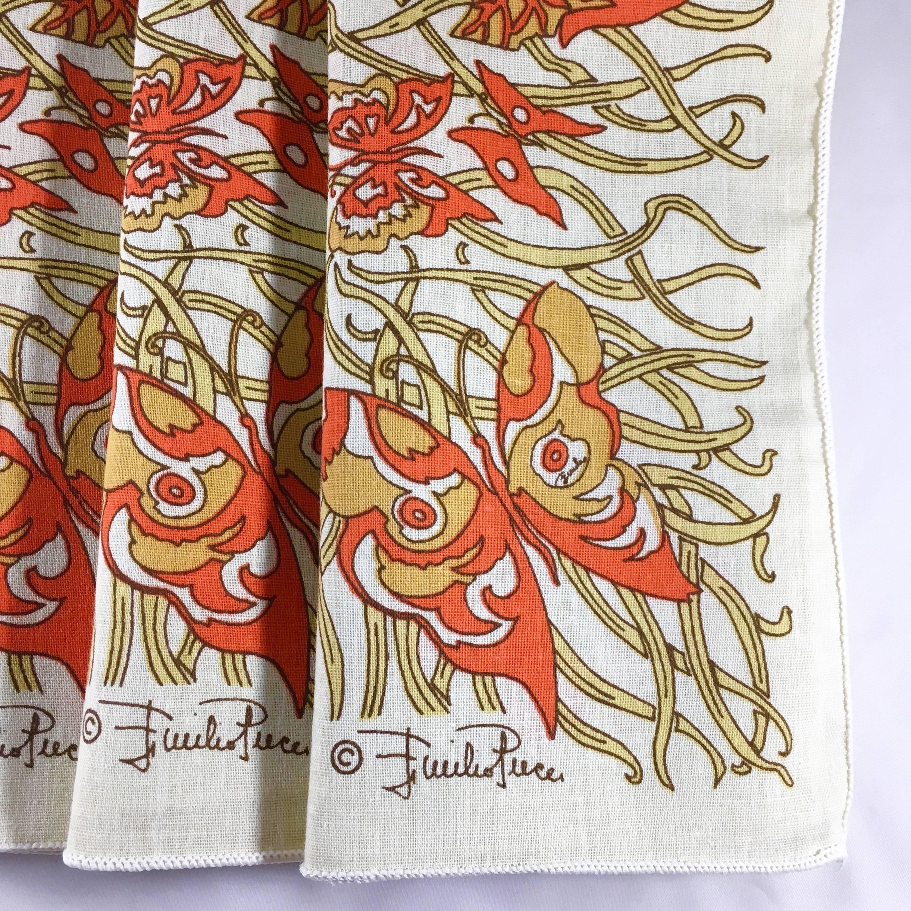 Women's or Men's 1970s Emilio Pucci Orange and Yellow Butterfly Napkins