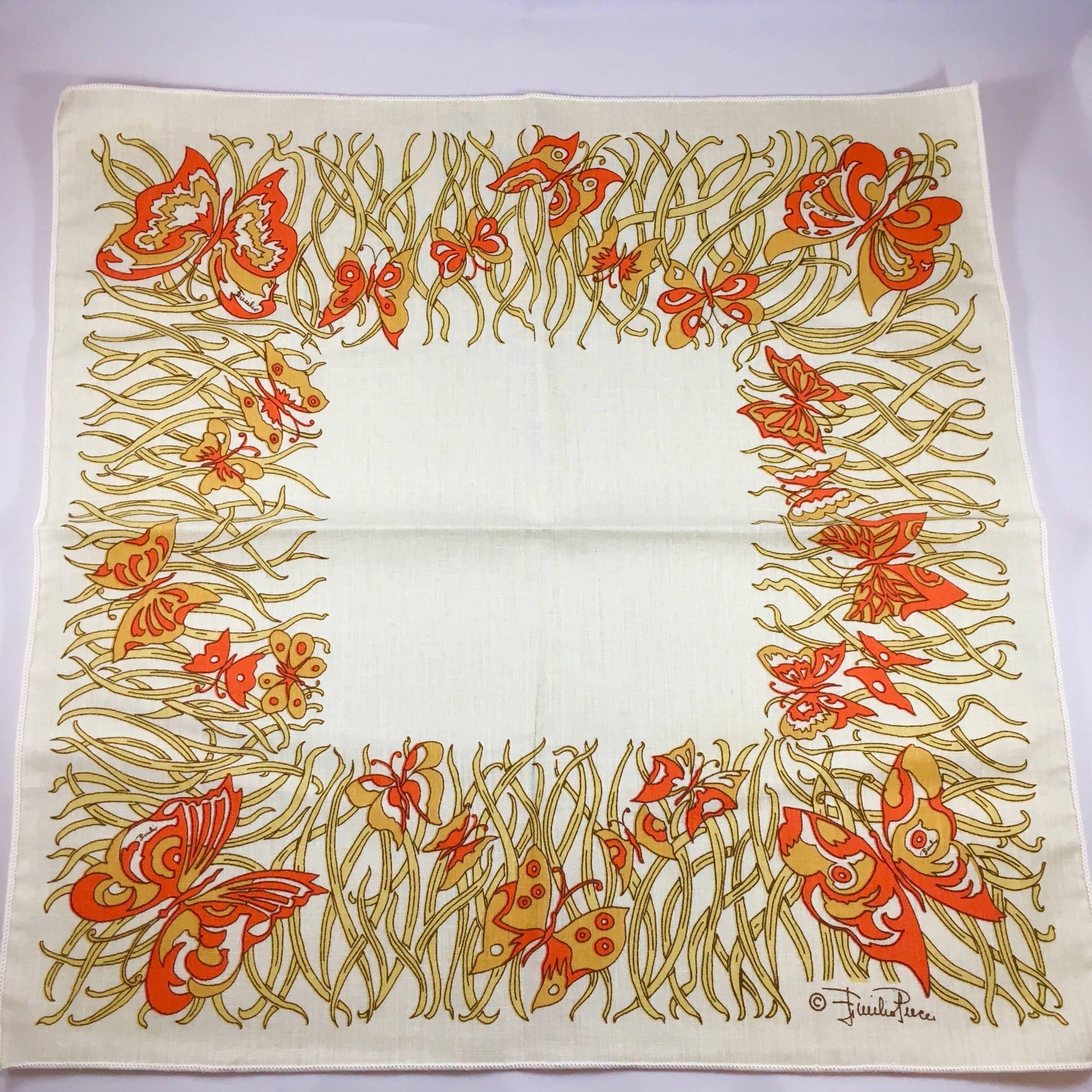 1970s Emilio Pucci Orange and Yellow Butterfly Napkins 1