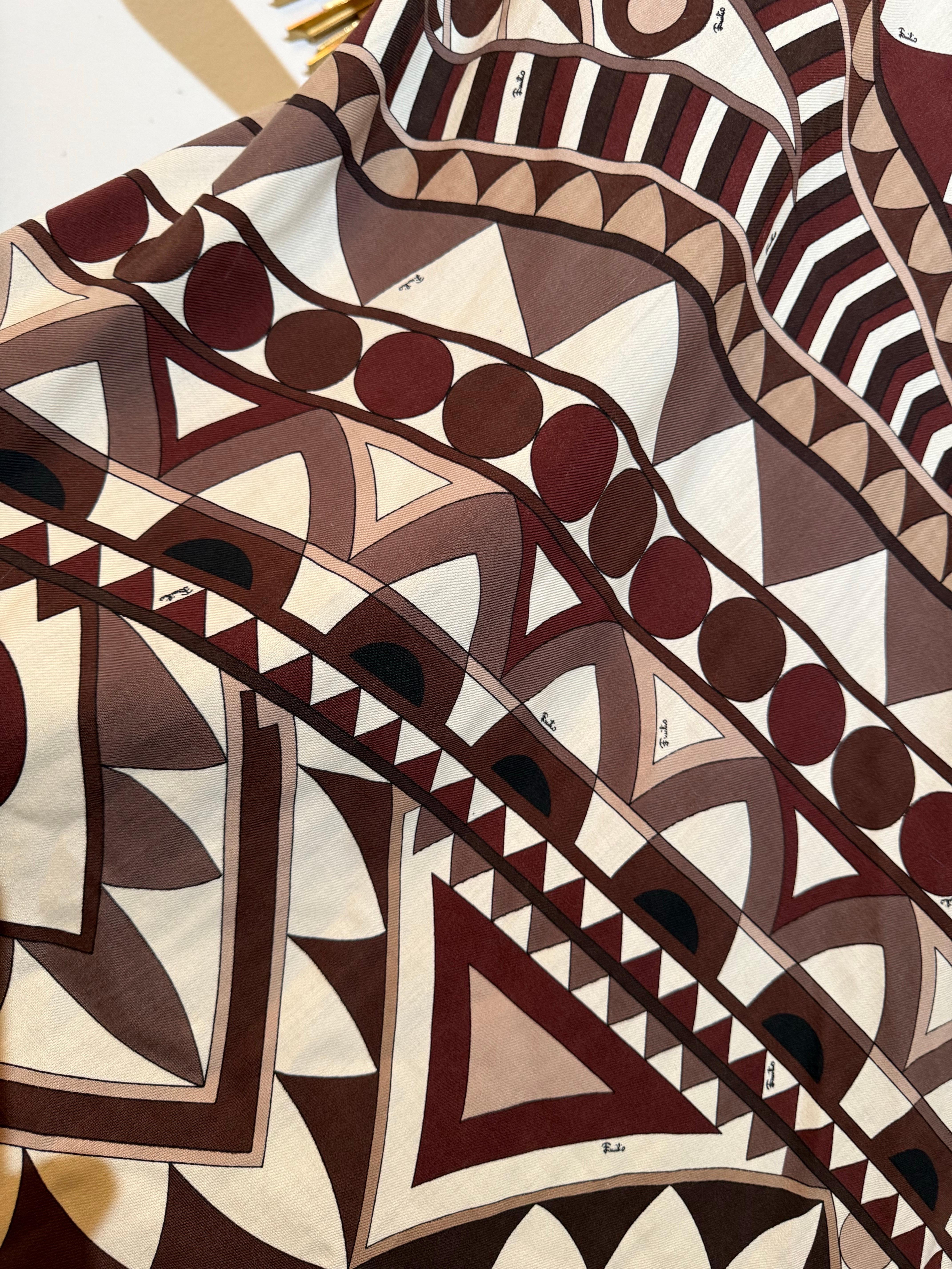 Maxi falda de punto en A de lana pura Emilio Pucci de los años 70 en marrones geométricos en venta 12