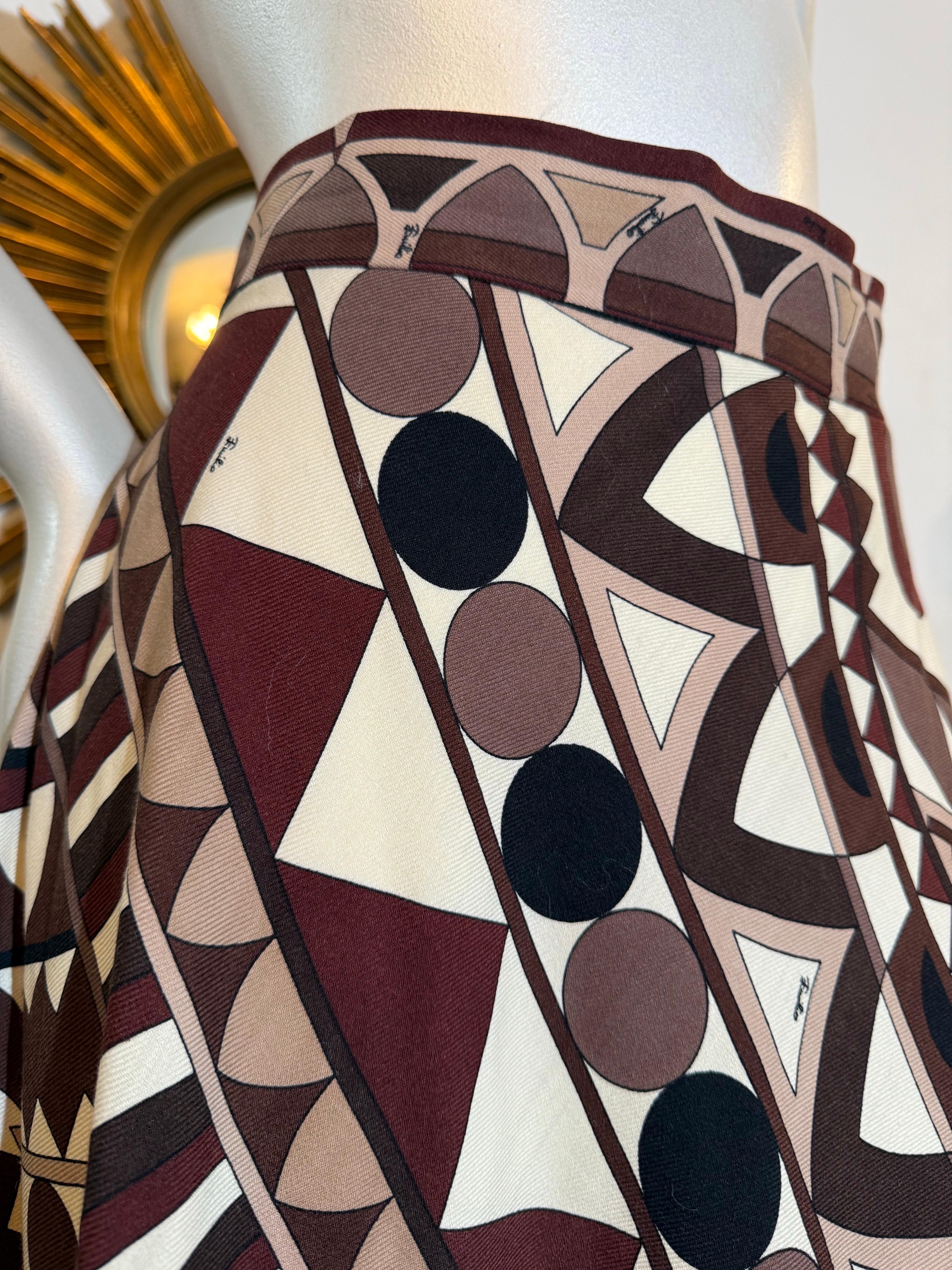 Maxi falda de punto en A de lana pura Emilio Pucci de los años 70 en marrones geométricos en venta 13