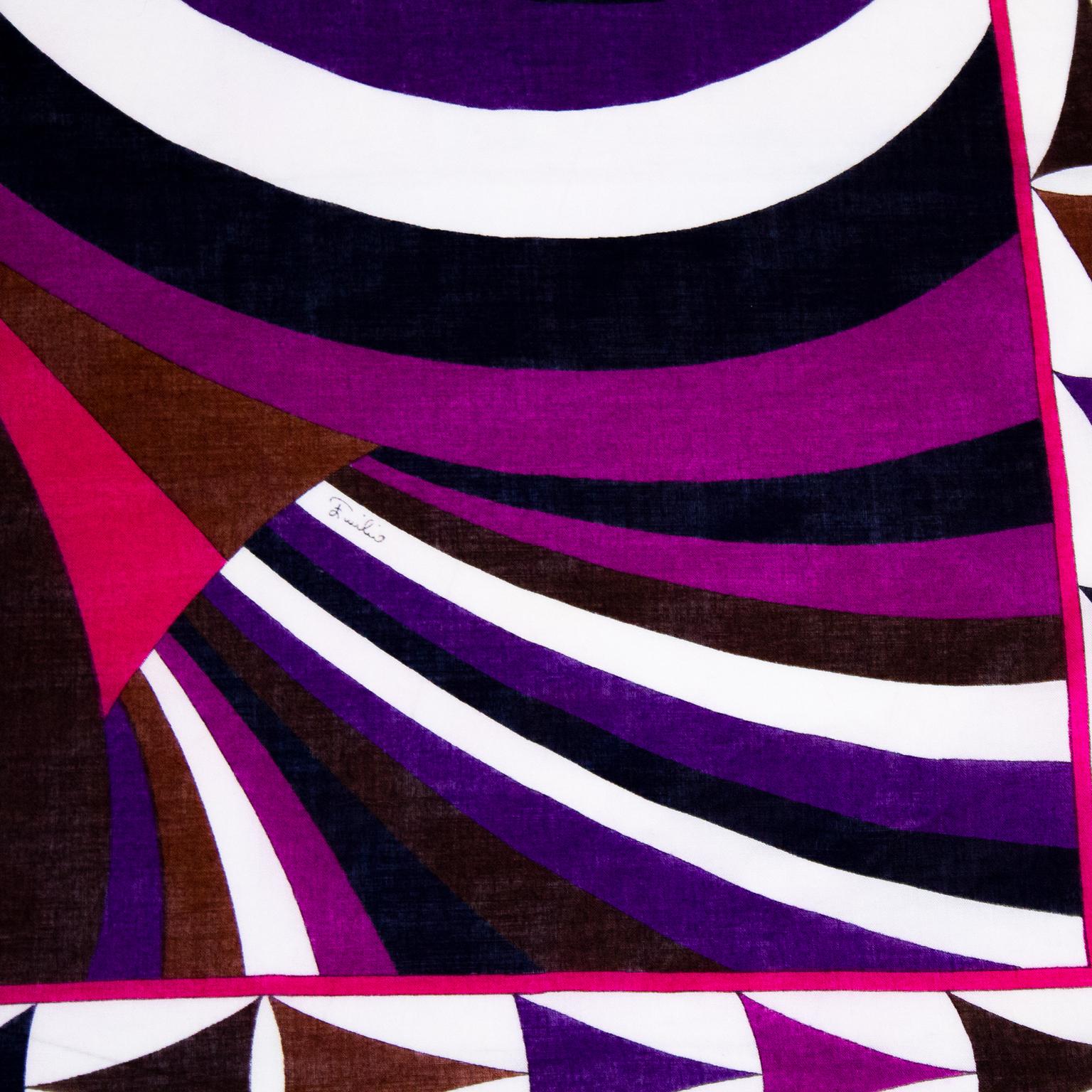 Black 1970s Emilio Pucci Purple Abstract Cotton Scarf 