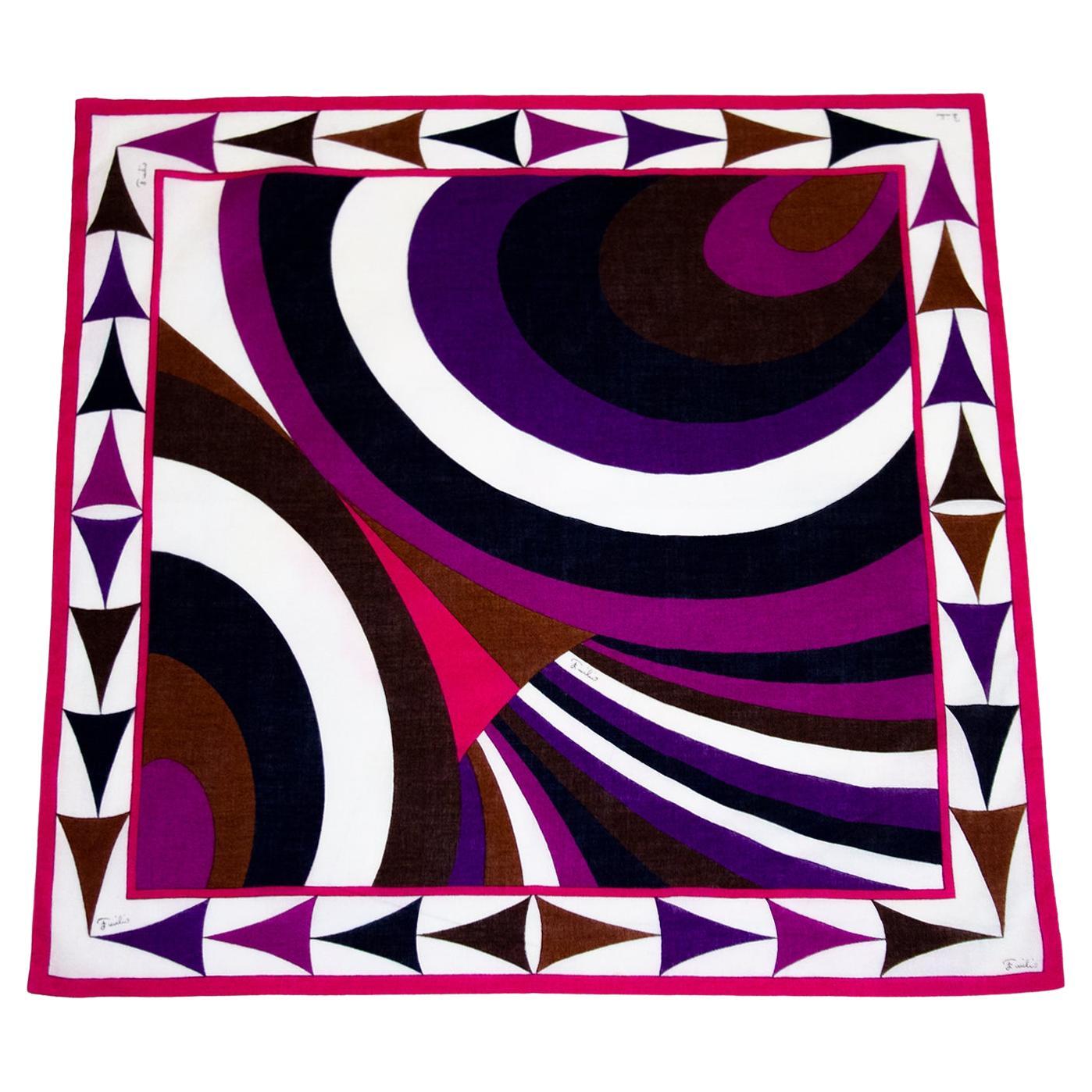1970s Emilio Pucci Purple Abstract Cotton Scarf 