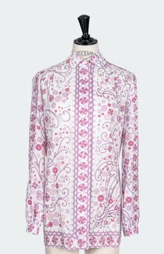 1970s EMILIO PUCCI Signature Floral Print White Pink Cotton Shirt Top or Tunic