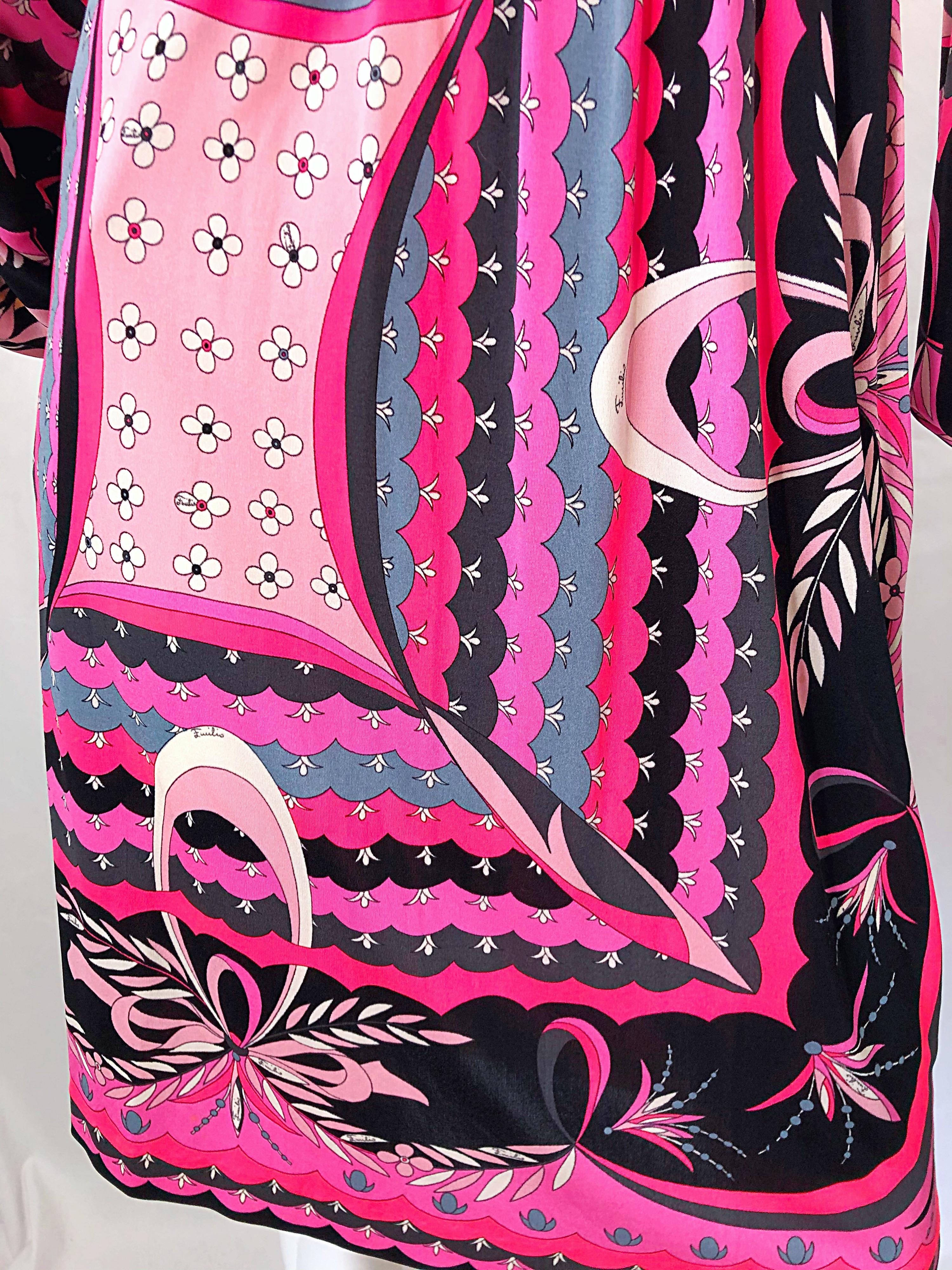 1970s Emilio Pucci Silk Jersey Hot Pink Long Sleeve Vintage 70s Dress In Excellent Condition For Sale In San Diego, CA