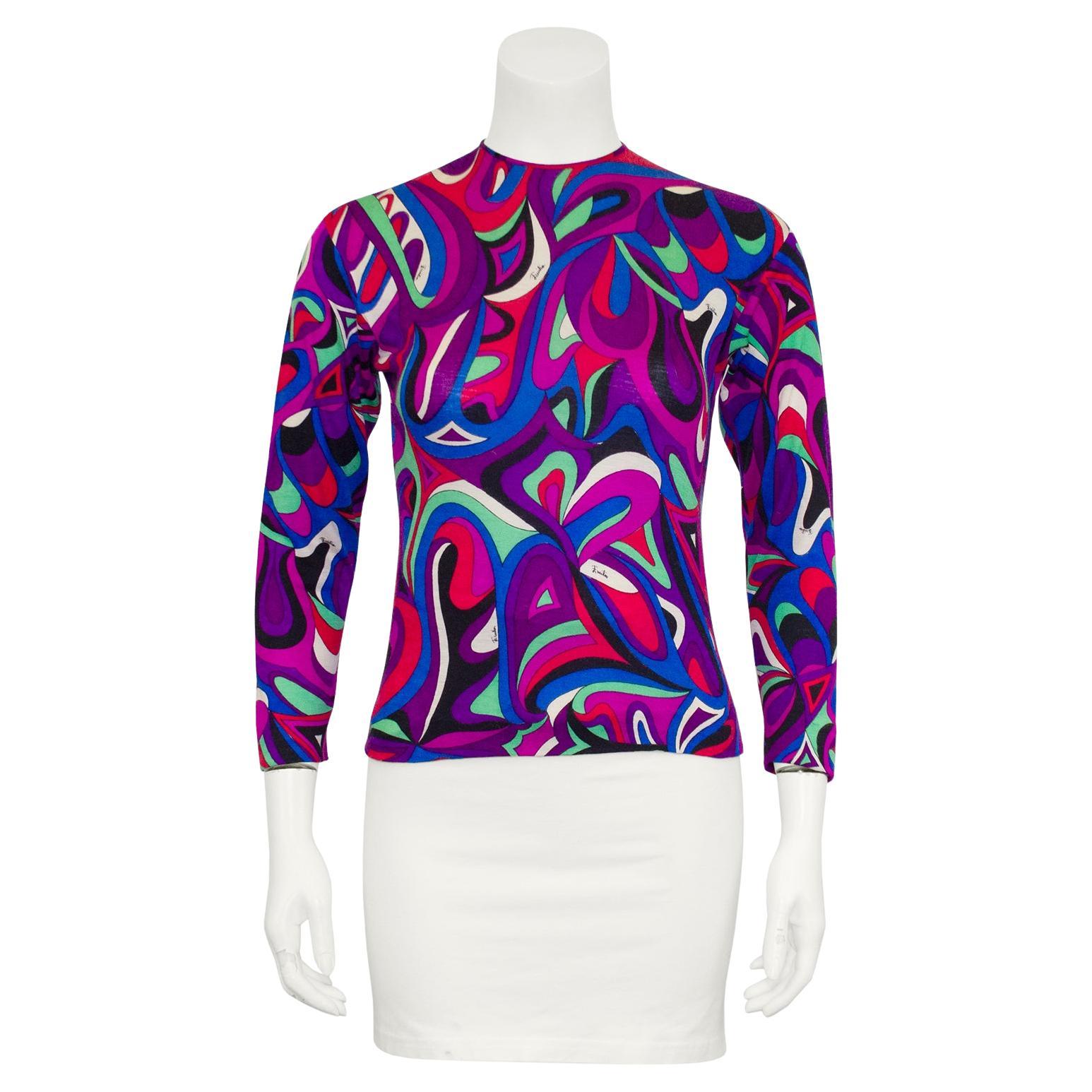 1970s Emilio Pucci Thin Wool Sweater with Bow  For Sale