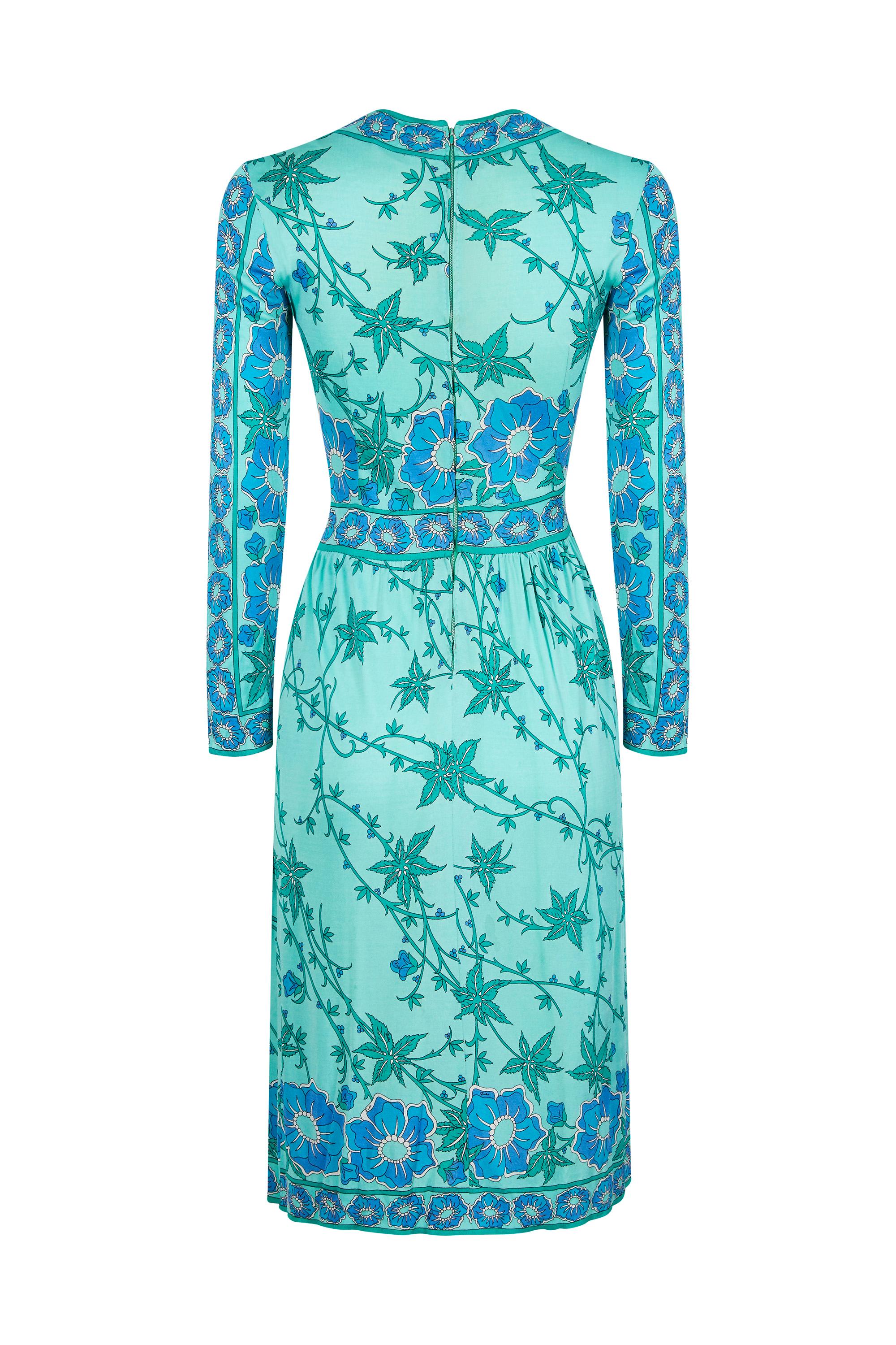 Blue 1970s Emilio Pucci Turquoise Silk Jersey Dress For Sale