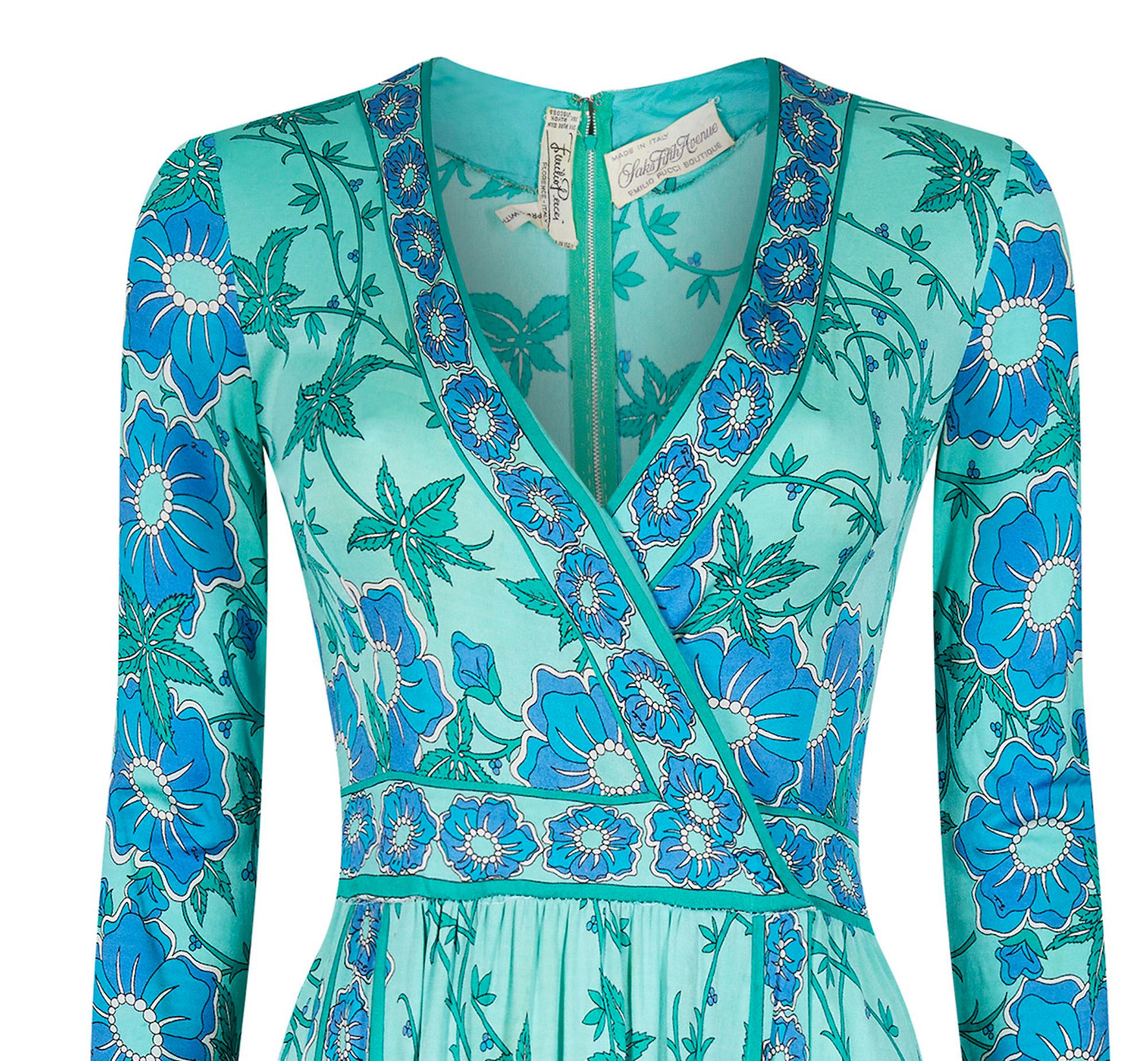 1970s Emilio Pucci Turquoise Silk Jersey Dress In Excellent Condition For Sale In London, GB