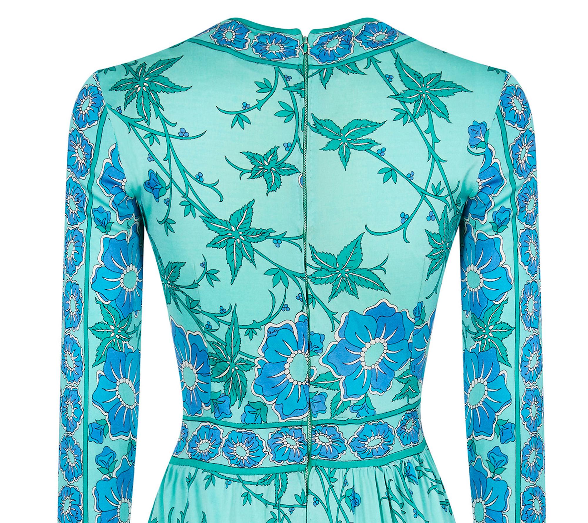 Emilio Pucci - Robe en jersey de soie turquoise, années 1970 Pour femmes en vente